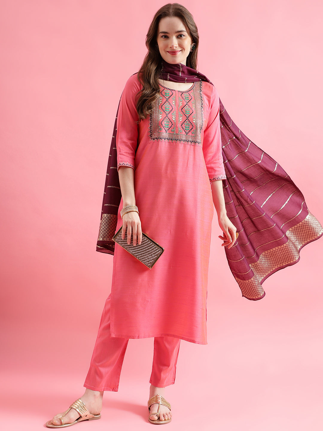 VredeVogel  Women Kurta and Trousers Pant Set Cotton Silk Blend