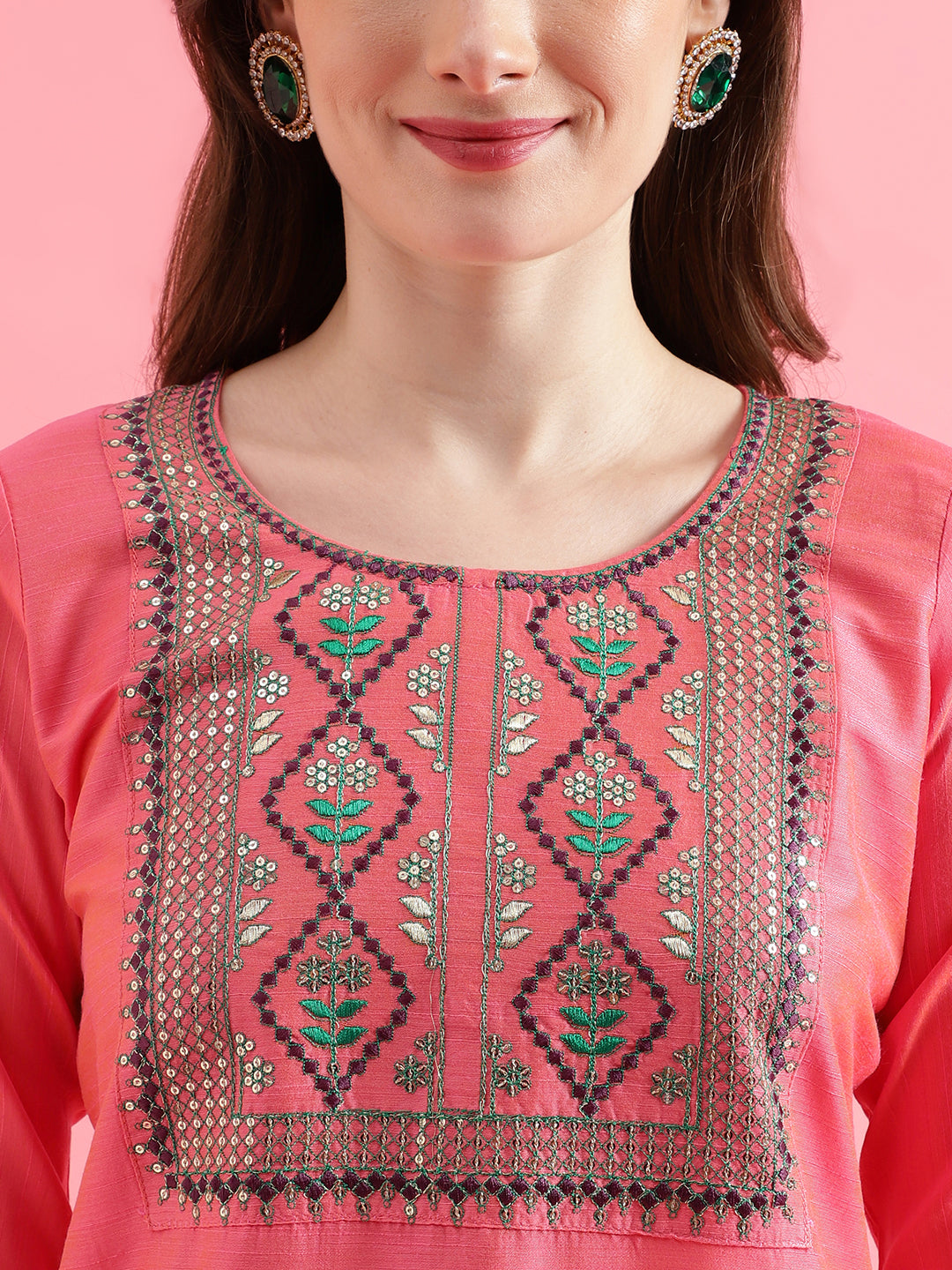 VredeVogel  Women Kurta and Trousers Pant Set Cotton Silk Blend
