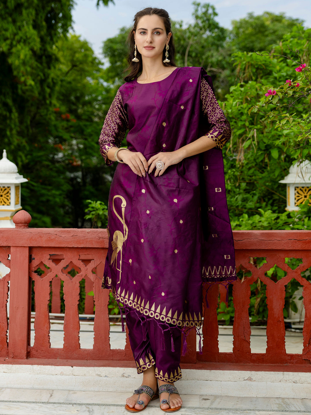 Yamini Cotton Silk Jacquard Kurta Pant with Banarasi Silk Dupatta – Elegant Ethnic 3-Piece Set for Women
