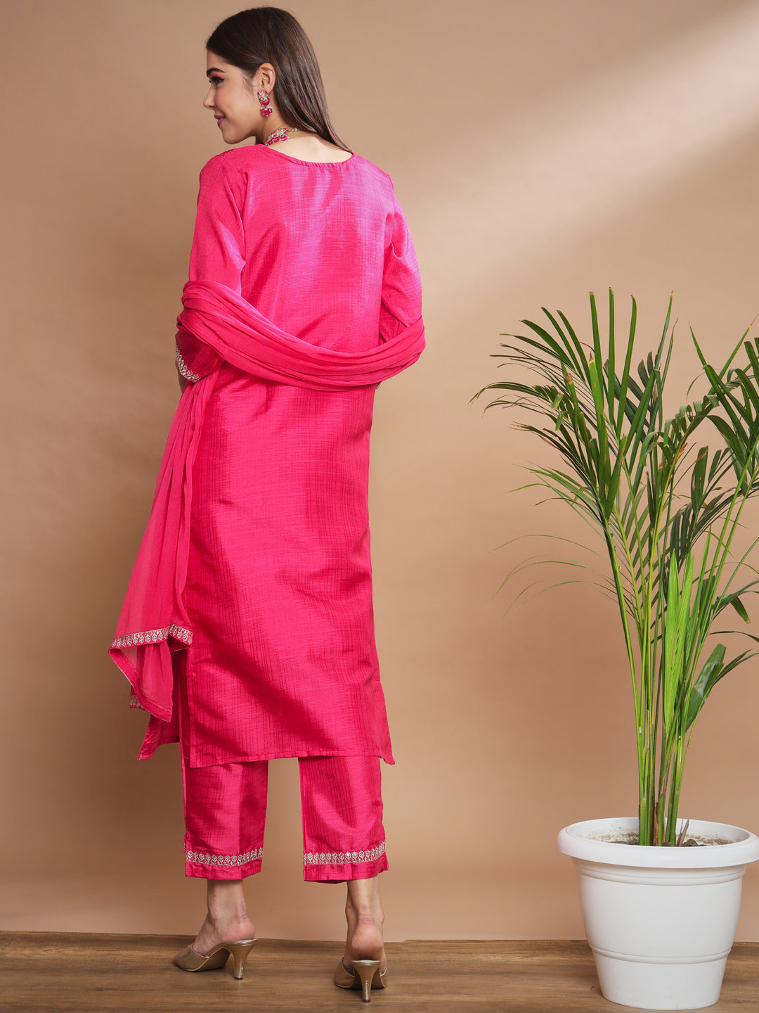 VredeVogel  Women Kurta and Trousers Pant Duppatta Set Silk Blend Nyra Cut