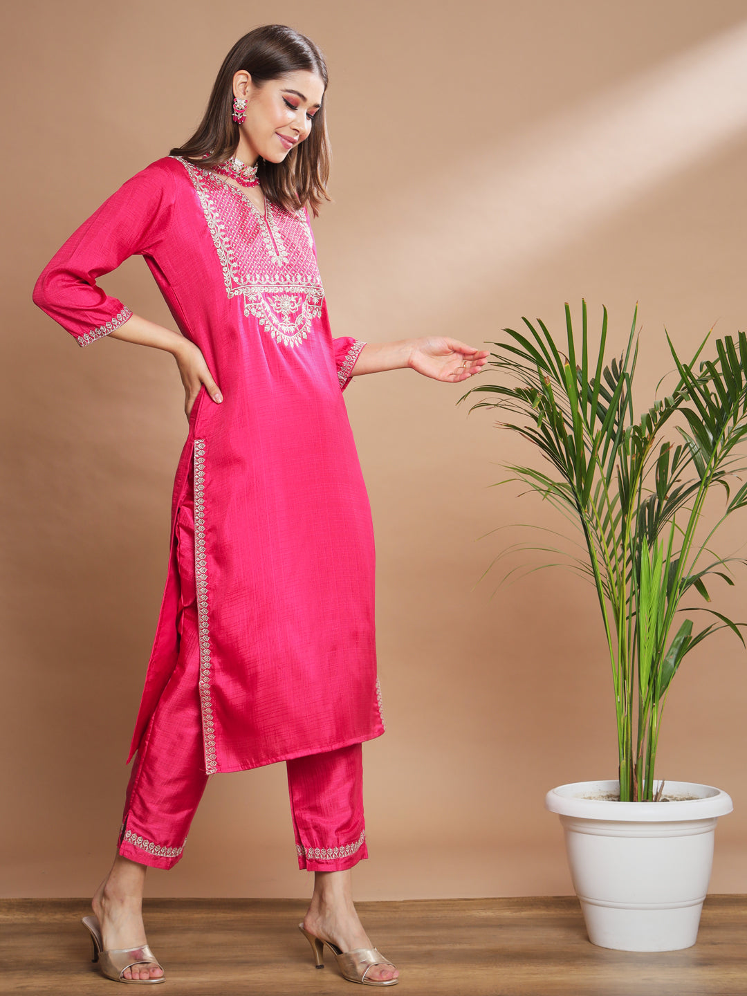 VredeVogel  Women Kurta and Trousers Pant Duppatta Set Silk Blend Nyra Cut