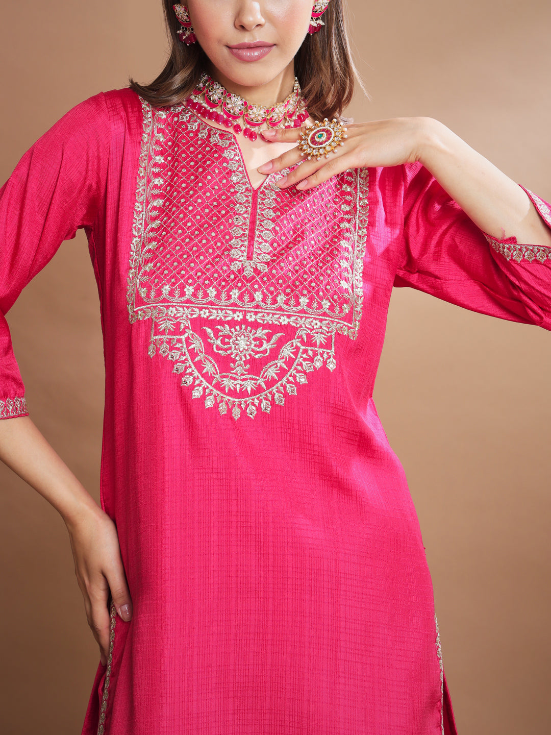 VredeVogel  Women Kurta and Trousers Pant Duppatta Set Silk Blend Nyra Cut