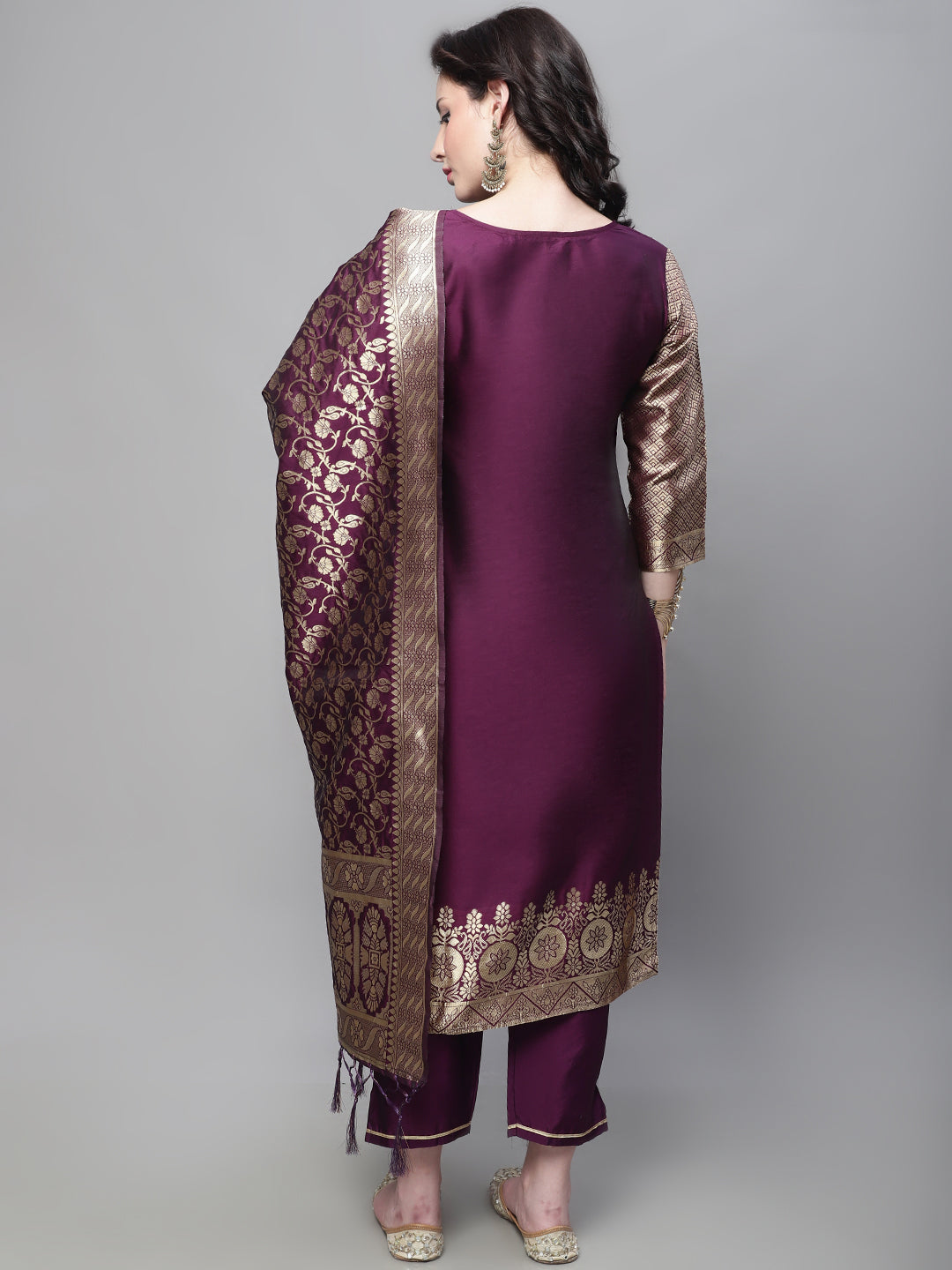 VredeVogel  Women Kurta and Trousers Pant Set Heavy Zari Wok Silk Blend