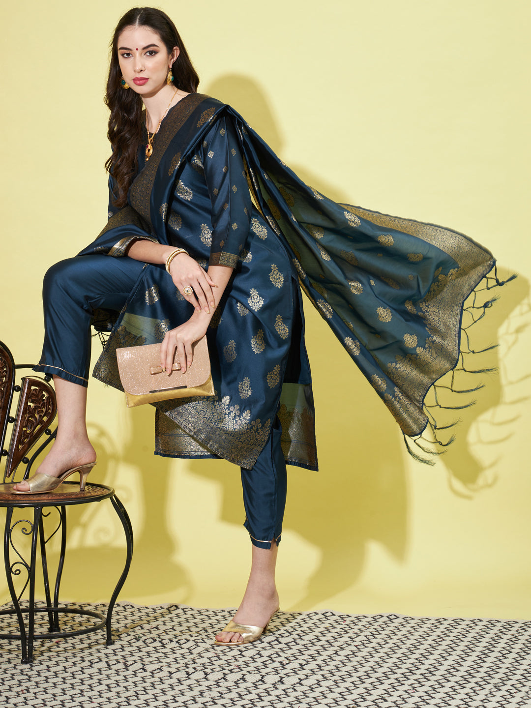 VredeVogel Cotton Silk Jacquard Kurta Pant With Banarasi Silk dupatta