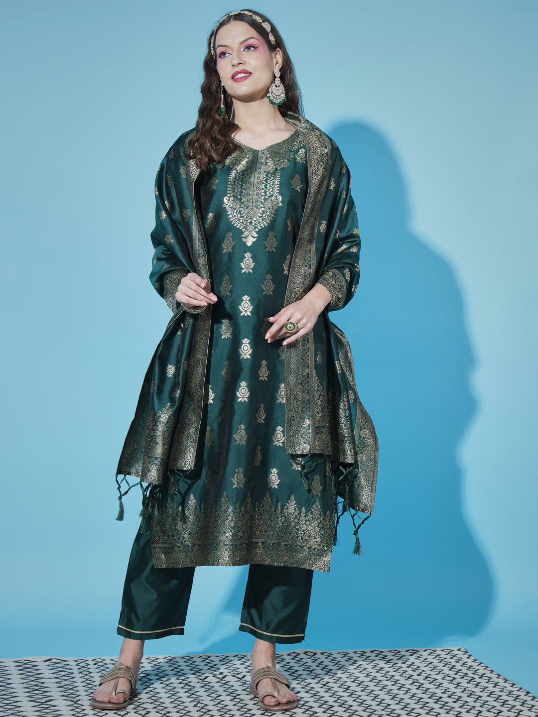 VredeVogel Cotton Silk Jacquard Kurta Pant With Banarasi Silk dupatta