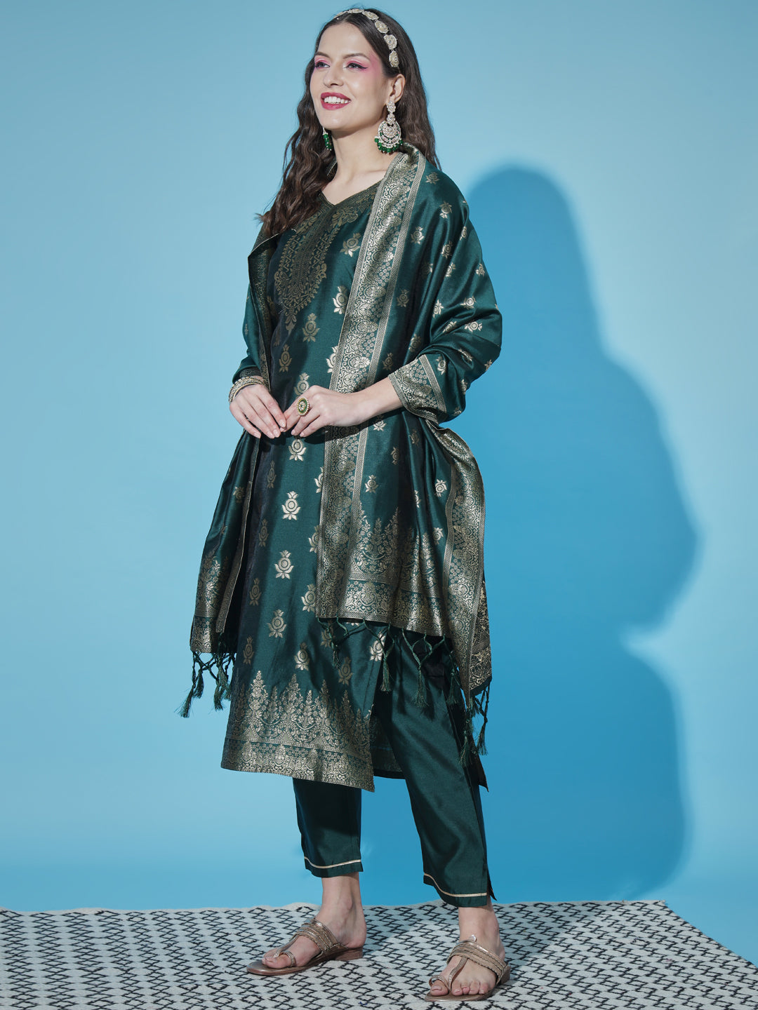 VredeVogel Cotton Silk Jacquard Kurta Pant With Banarasi Silk dupatta