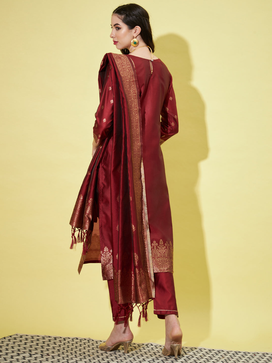 VredeVogel Cotton Silk Jacquard Kurta Pant With Banarasi Silk dupatta