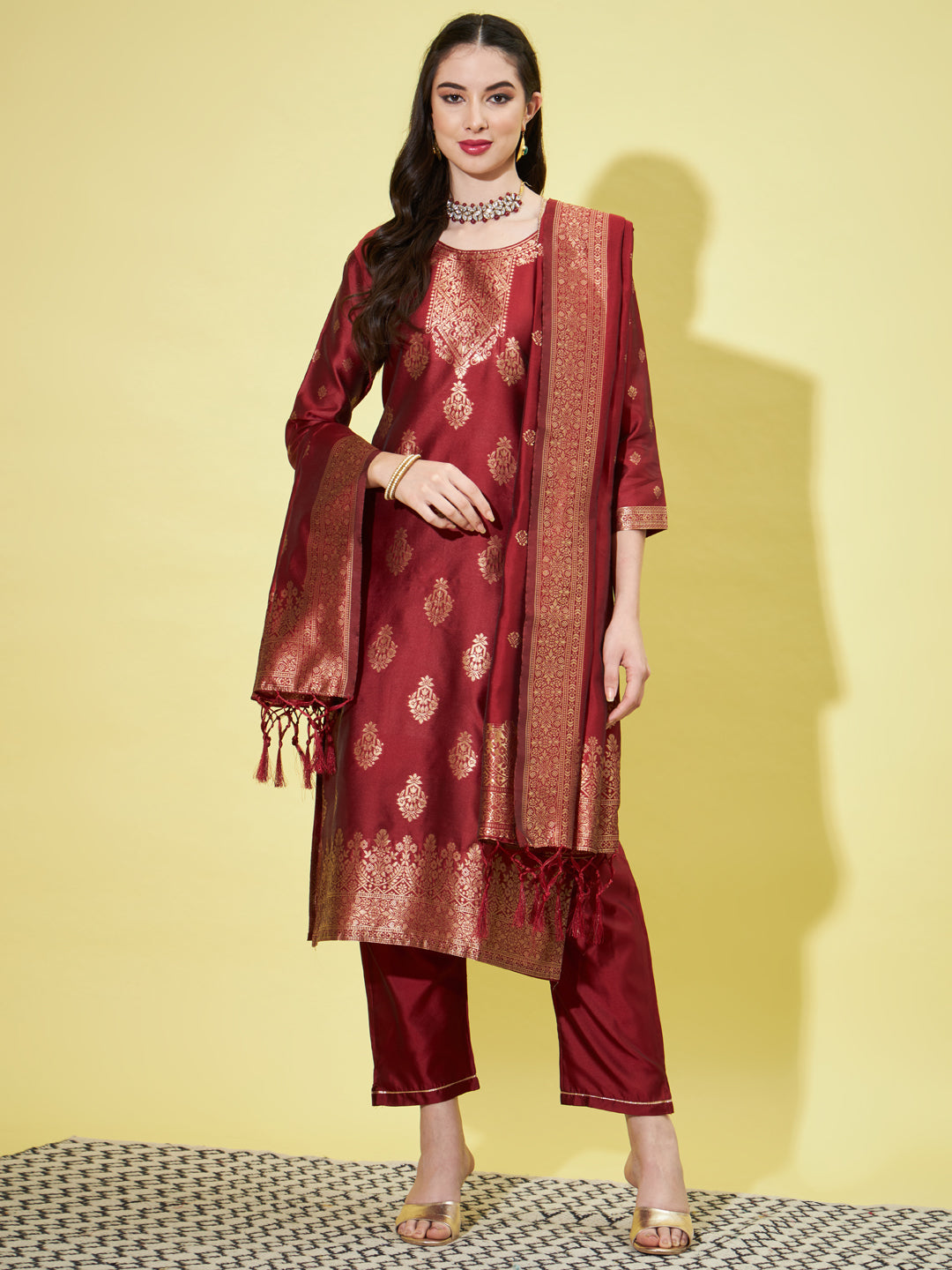 VredeVogel Cotton Silk Jacquard Kurta Pant With Banarasi Silk dupatta