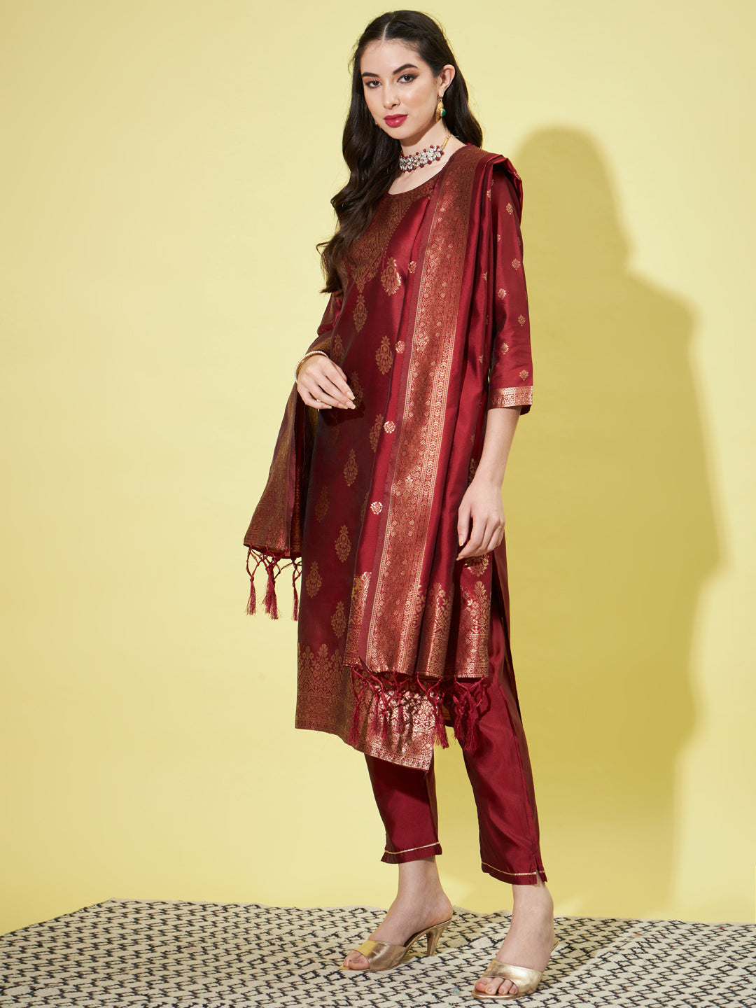 VredeVogel Cotton Silk Jacquard Kurta Pant With Banarasi Silk dupatta