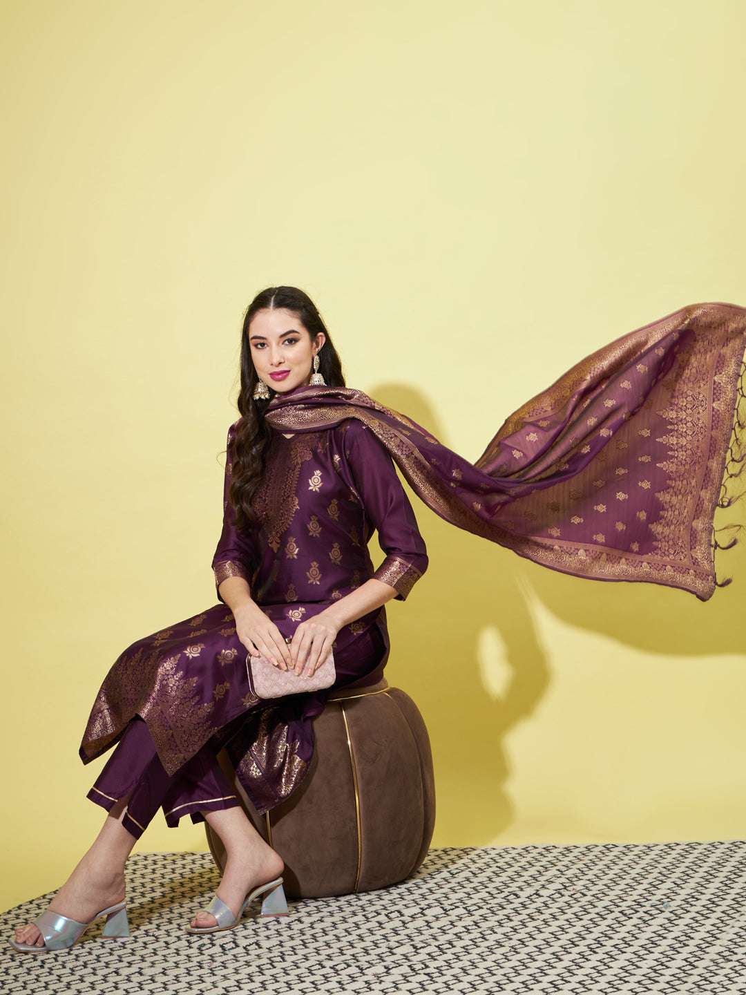 VredeVogel Cotton Silk Jacquard Kurta Pant With Banarasi Silk dupatta