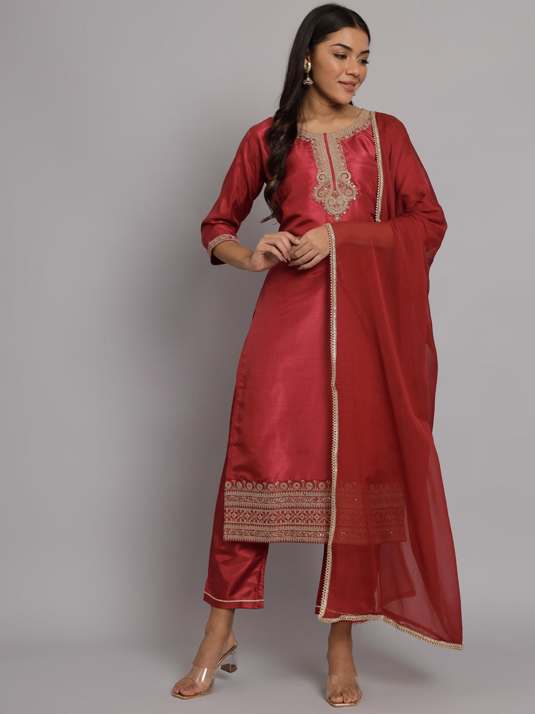 VredeVogel Silk Blend Heavy Zari Work Kurta and Trousers Pant Set