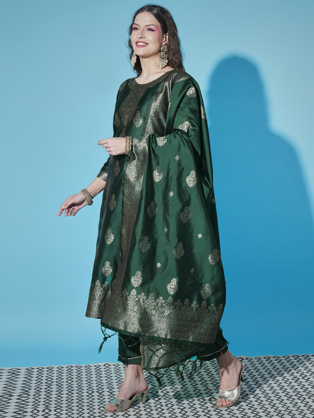 VredeVogel Cotton Silk Jacquard Kurta Pant With Banarasi Silk dupatta