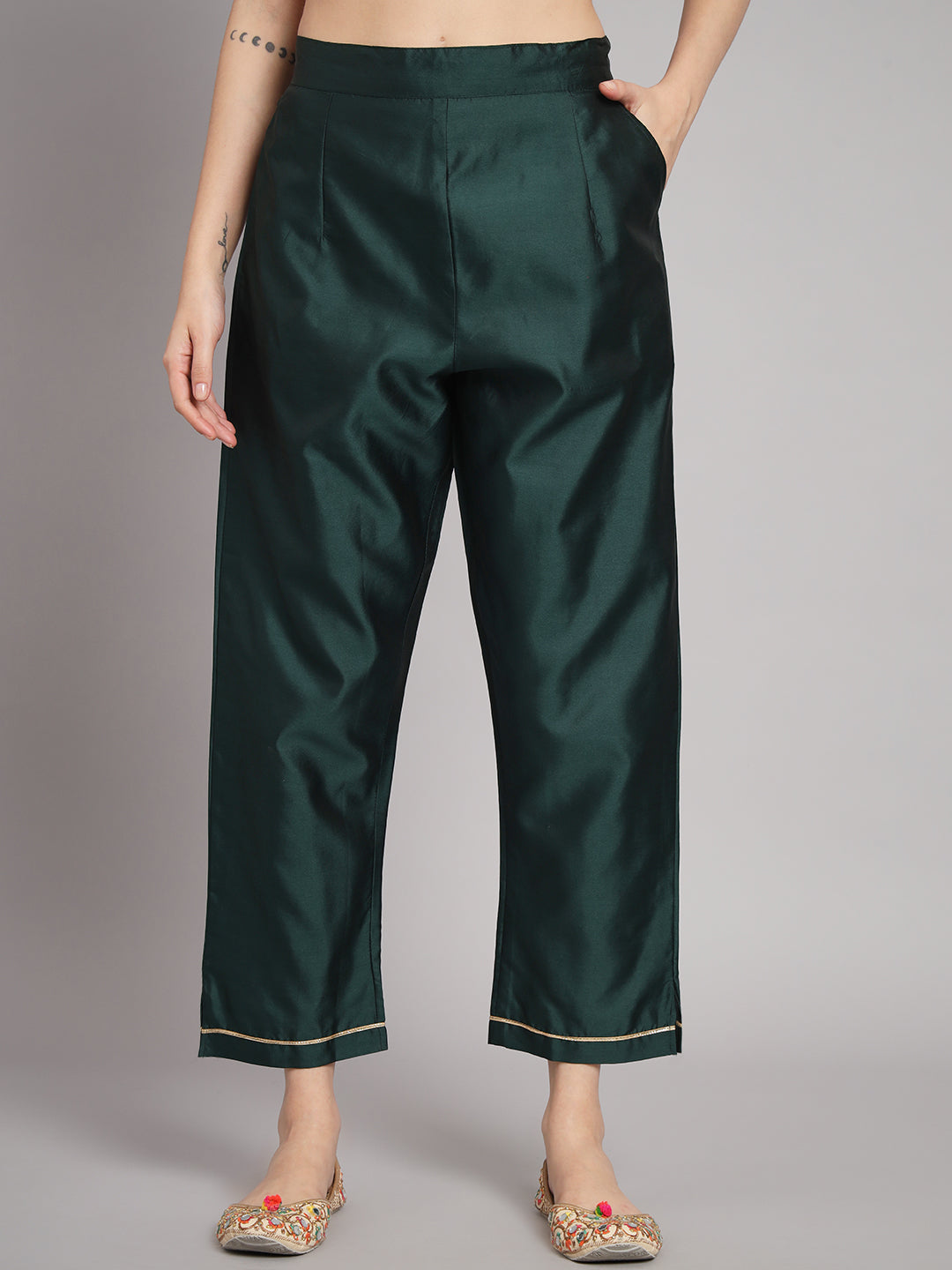 Vishwa Green Silk Round-neck Blossom Woven Kurta With Pant Suits