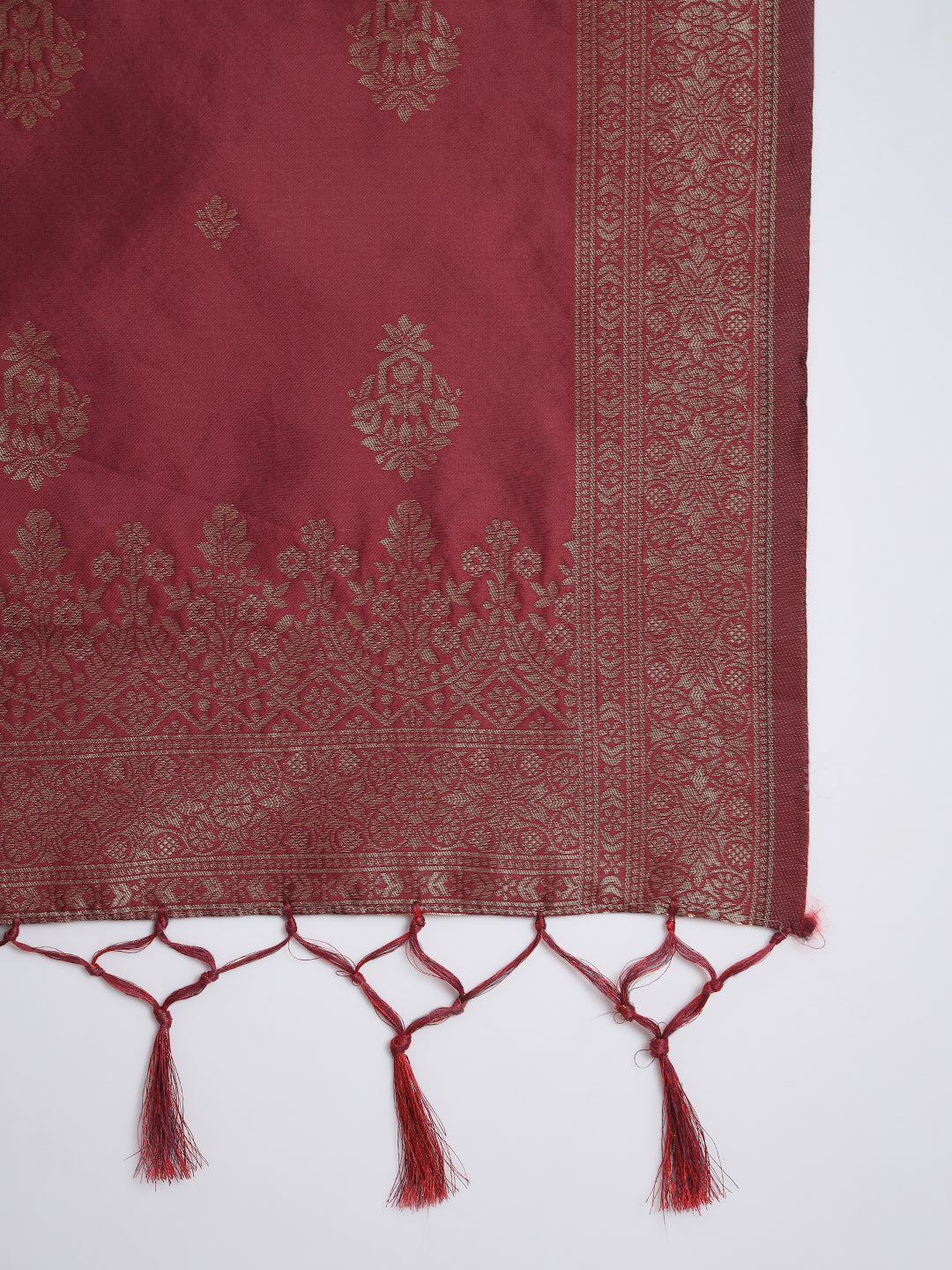 Vishwa Maroon Silk Round-neck Blossom Woven Kurta With Pant Suits