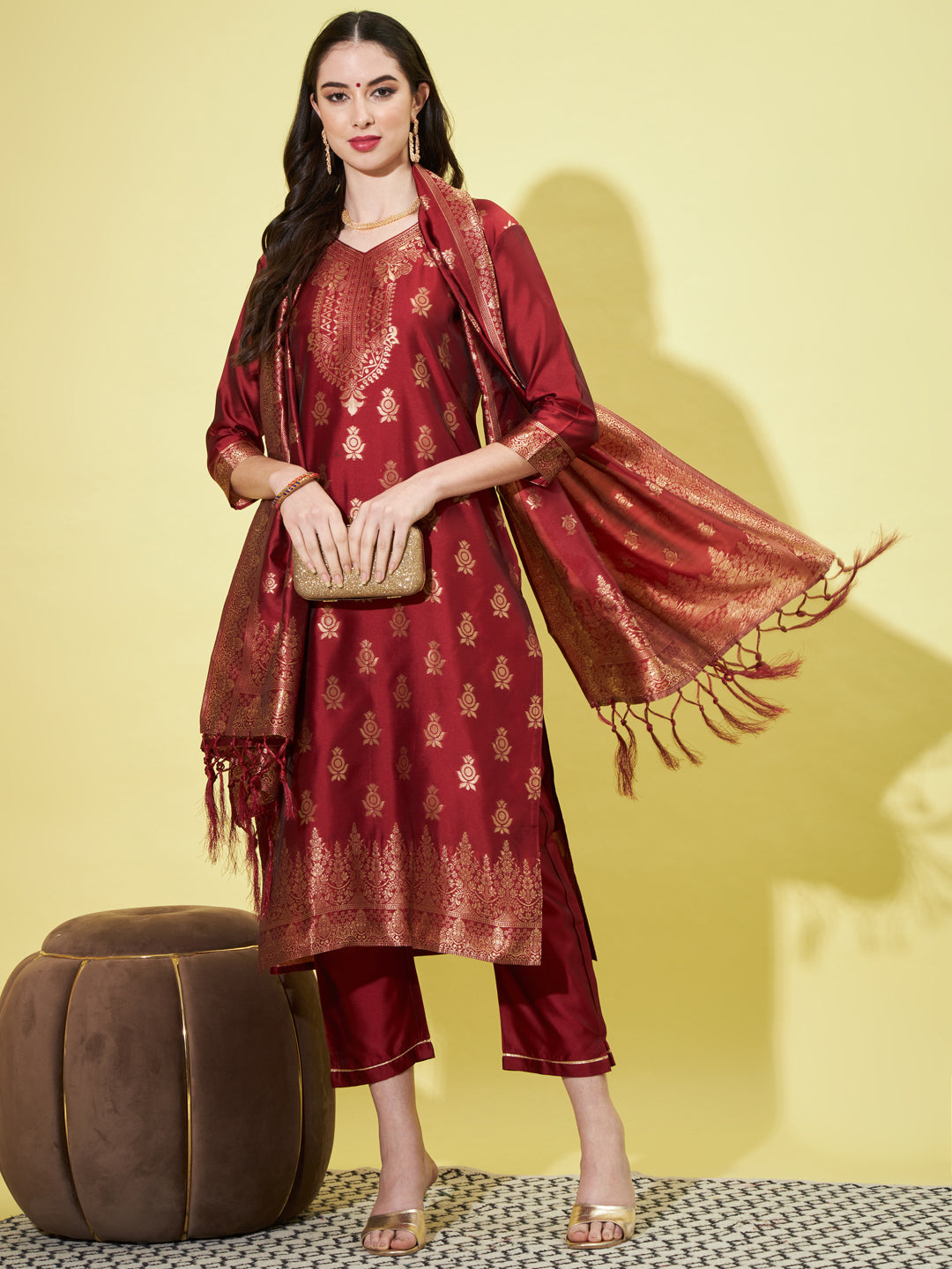 VredeVogel Cotton Silk Jacquard Kurta Pant With Banarasi Silk dupatta