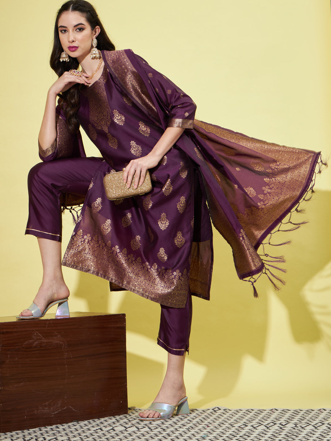 VredeVogel Cotton Silk Jacquard Kurta Pant With Banarasi Silk dupatta