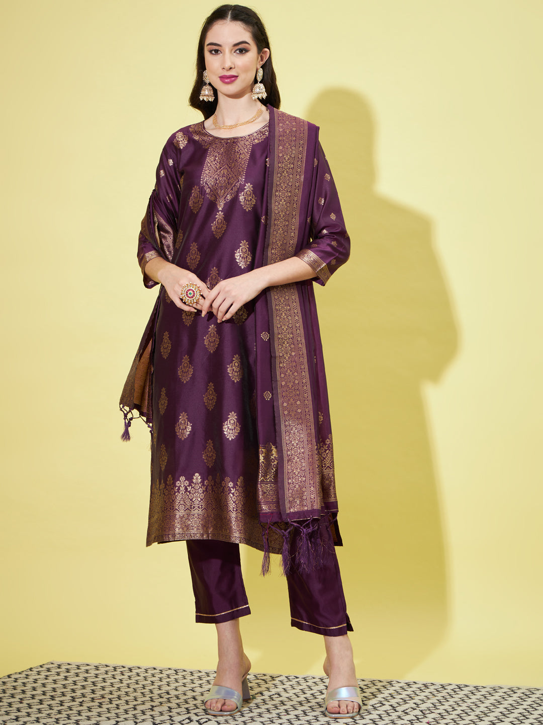 VredeVogel Cotton Silk Jacquard Kurta Pant With Banarasi Silk dupatta
