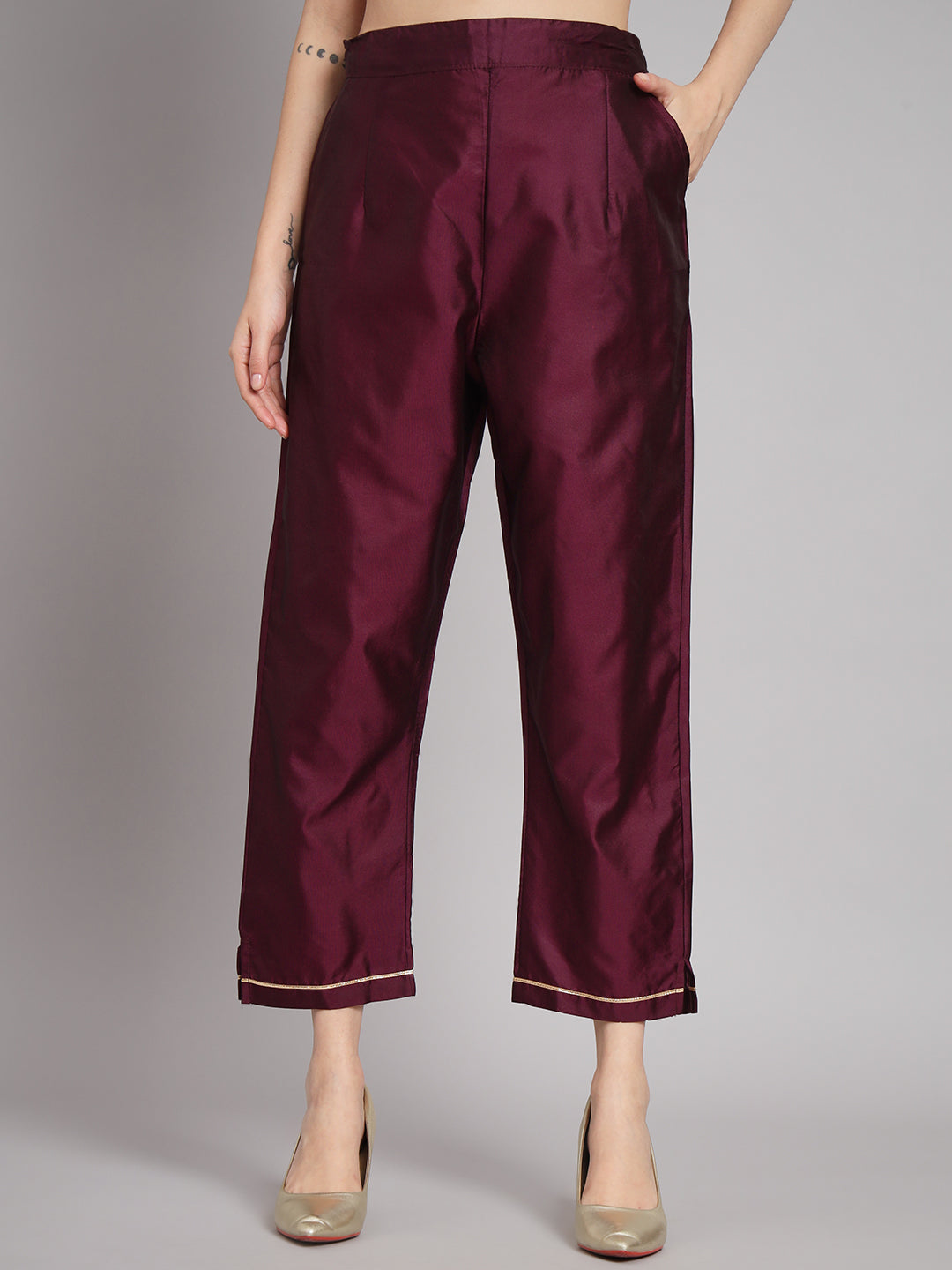 Soraya Purple Silk Round-Neck Blossom Woven Kurta With Pant Suits