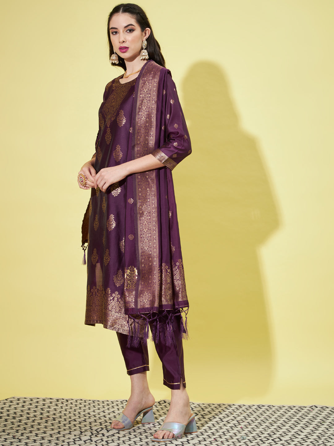 VredeVogel Cotton Silk Jacquard Kurta Pant With Banarasi Silk dupatta