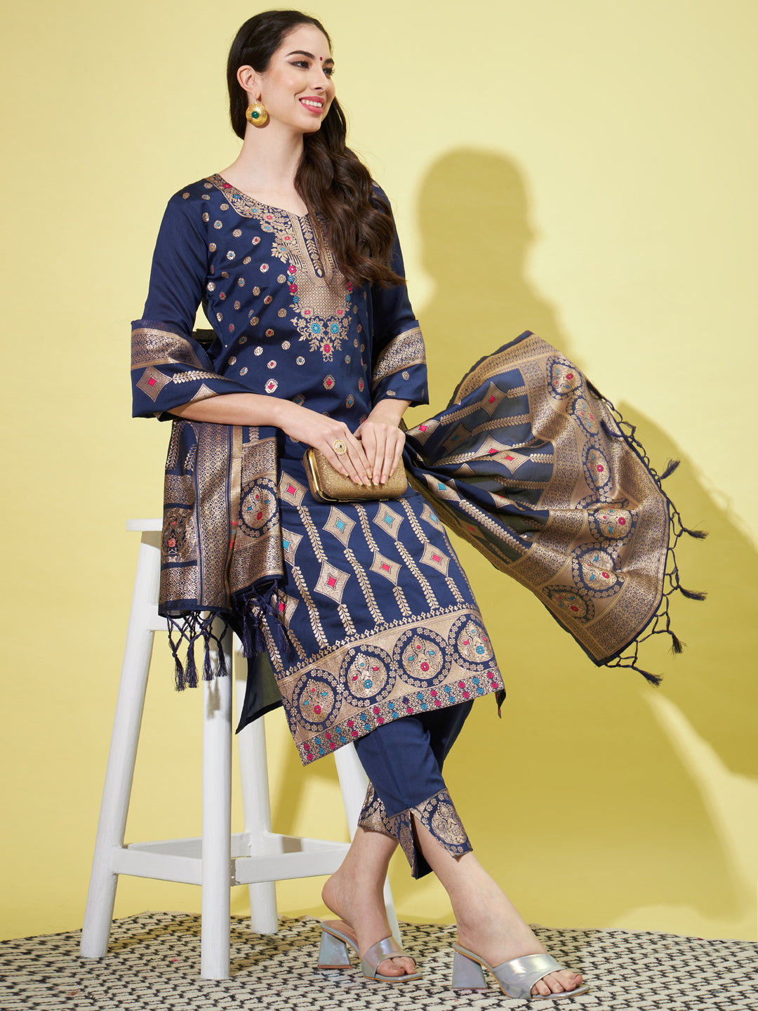 VredeVogel Cotton Silk Jacquard Kurta Pant With Heavy Banarasi Silk Dupatta