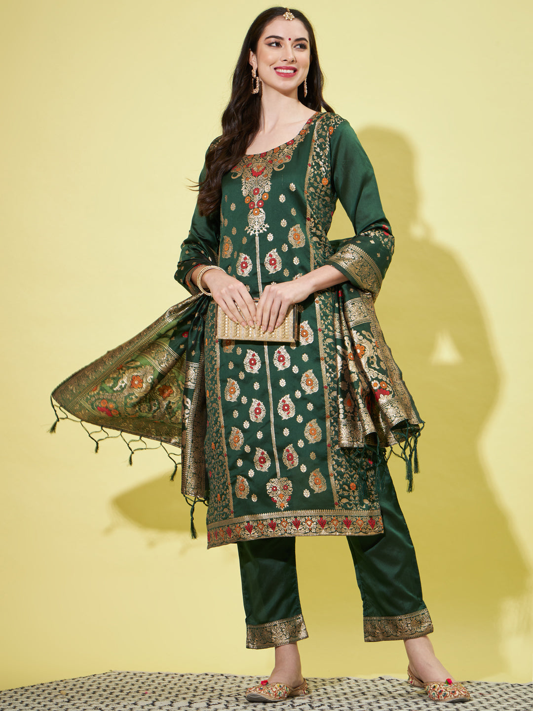VredeVogel Cotton Silk Jacquard Kurta Pant With Heavy Banarasi Silk Dupatta