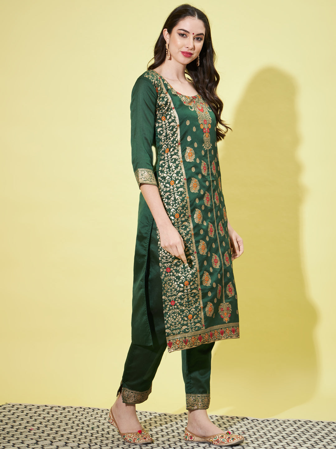 VredeVogel Cotton Silk Jacquard Kurta Pant With Heavy Banarasi Silk Dupatta