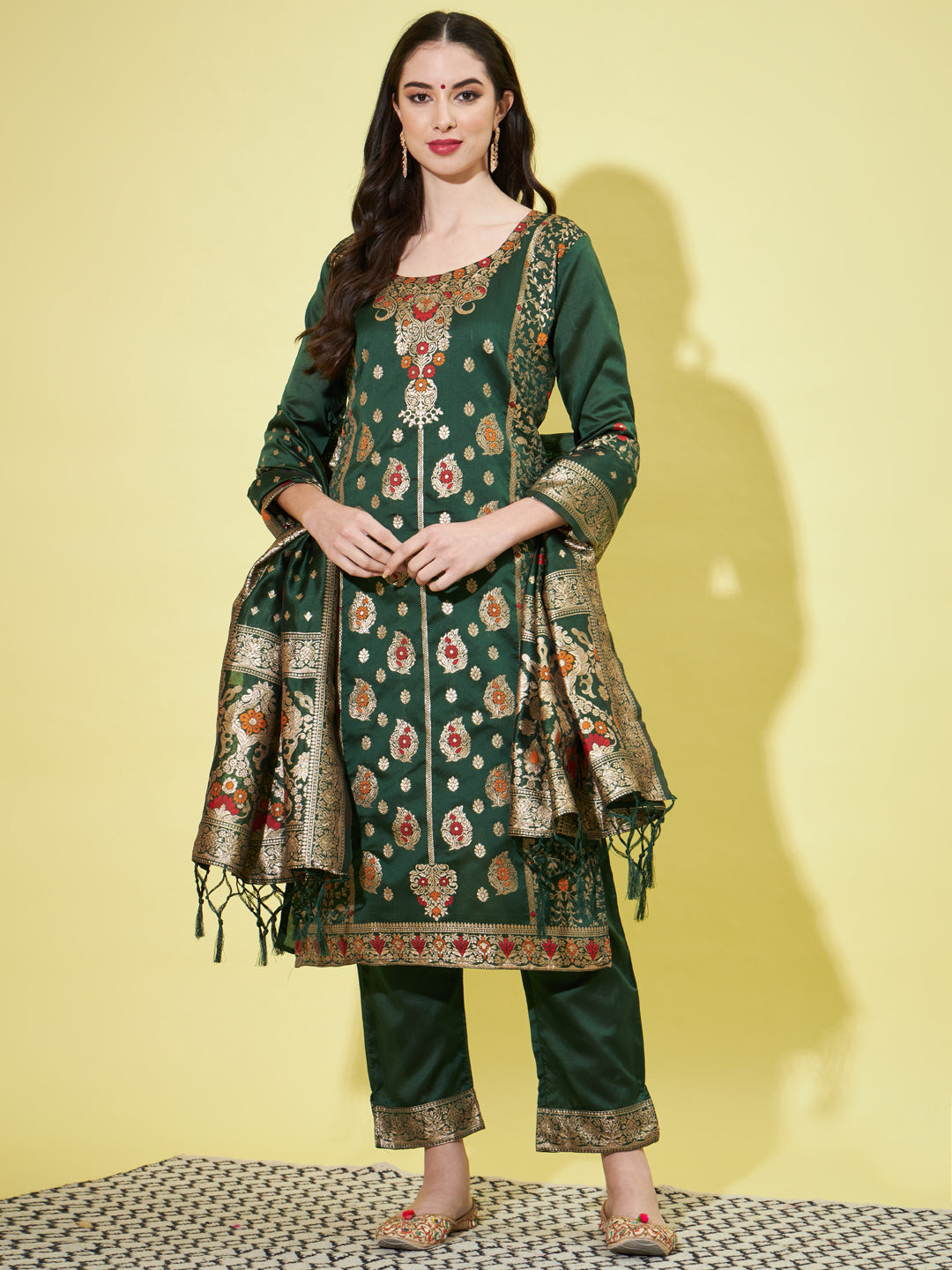 VredeVogel Cotton Silk Jacquard Kurta Pant With Heavy Banarasi Silk Dupatta