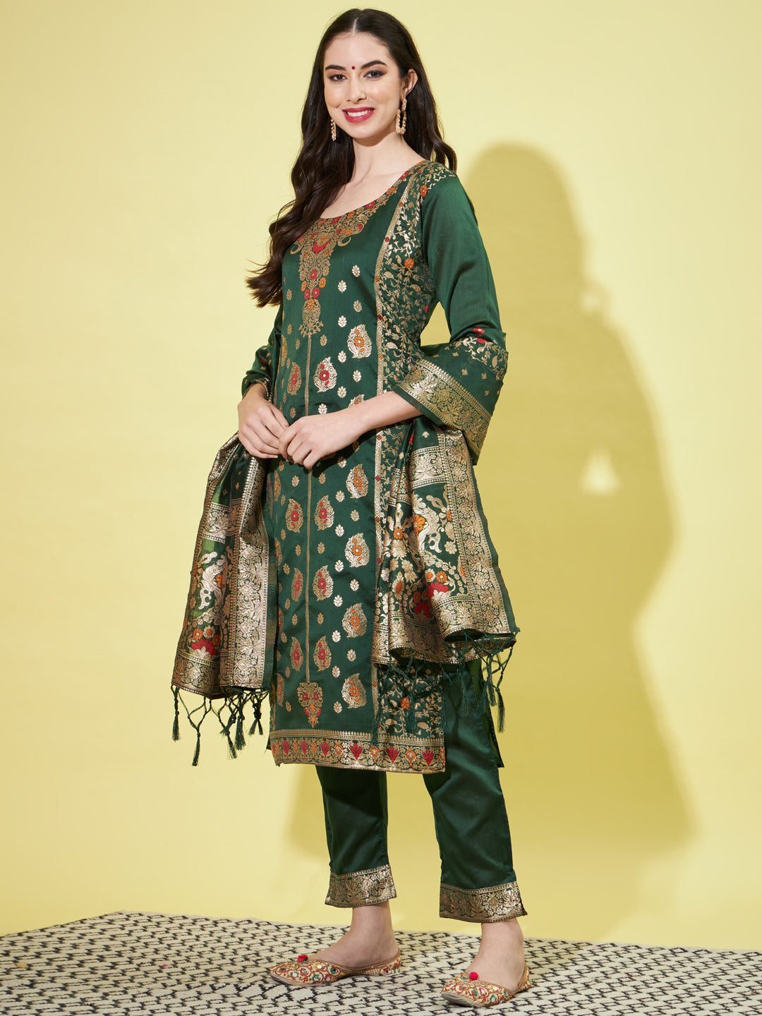 VredeVogel Cotton Silk Jacquard Kurta Pant With Heavy Banarasi Silk Dupatta