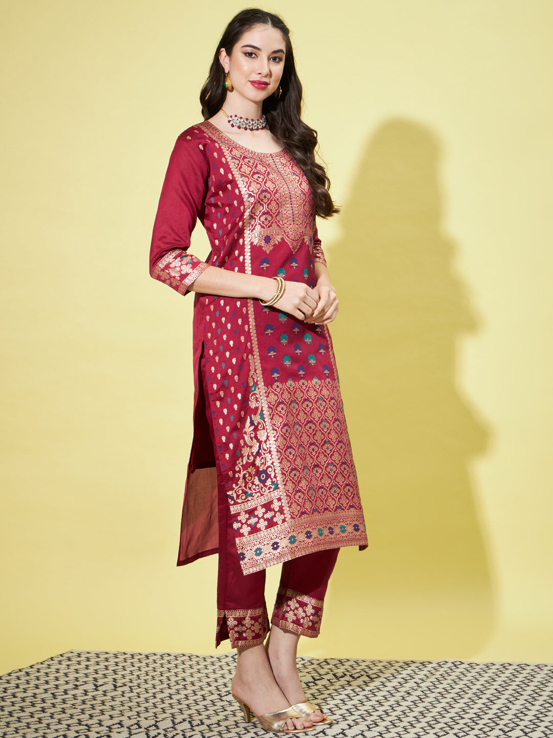 VredeVogel Cotton Silk Jacquard Kurta Pant With Heavy Banarasi Silk Dupatta