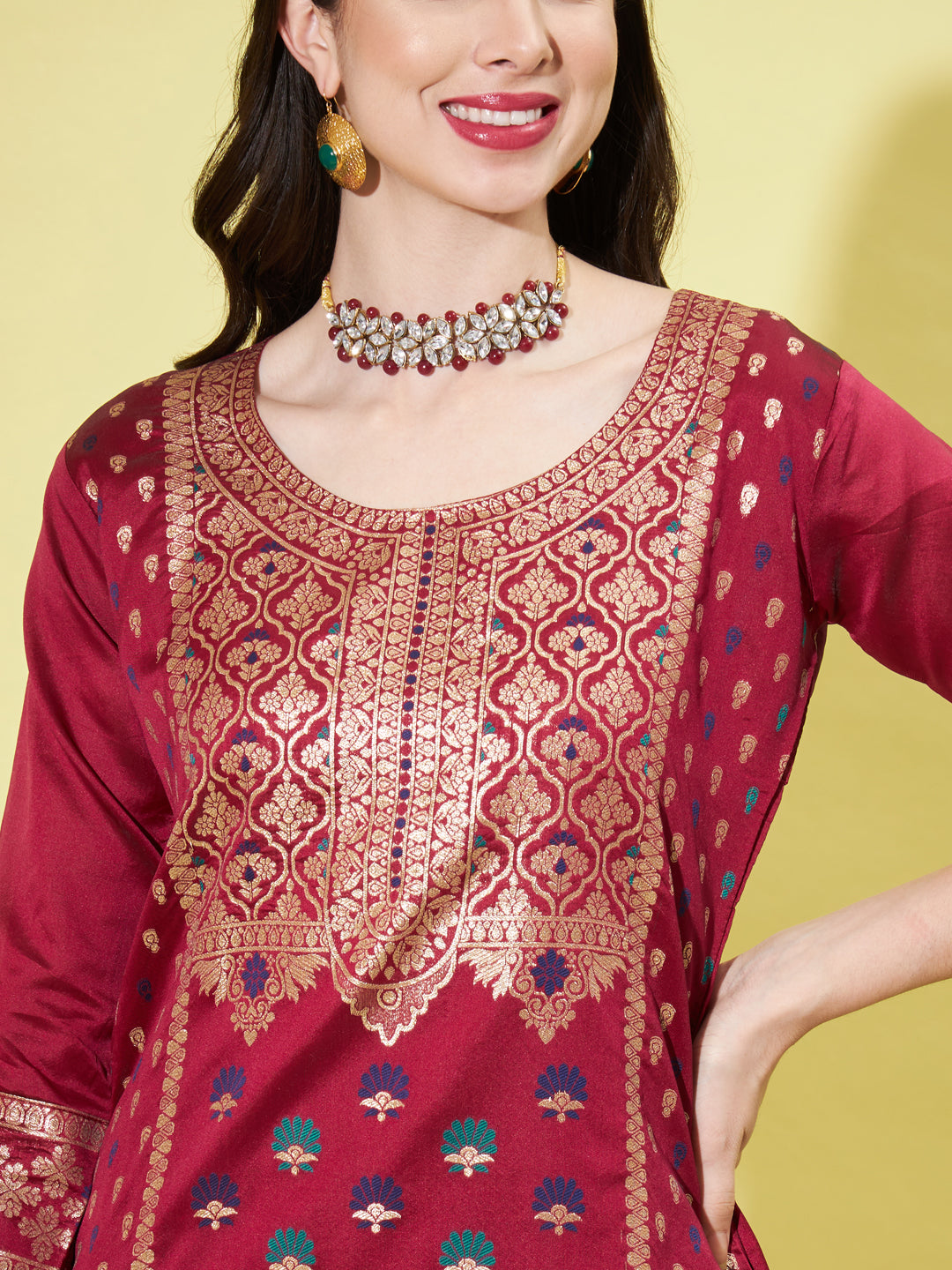 VredeVogel Cotton Silk Jacquard Kurta Pant With Heavy Banarasi Silk Dupatta