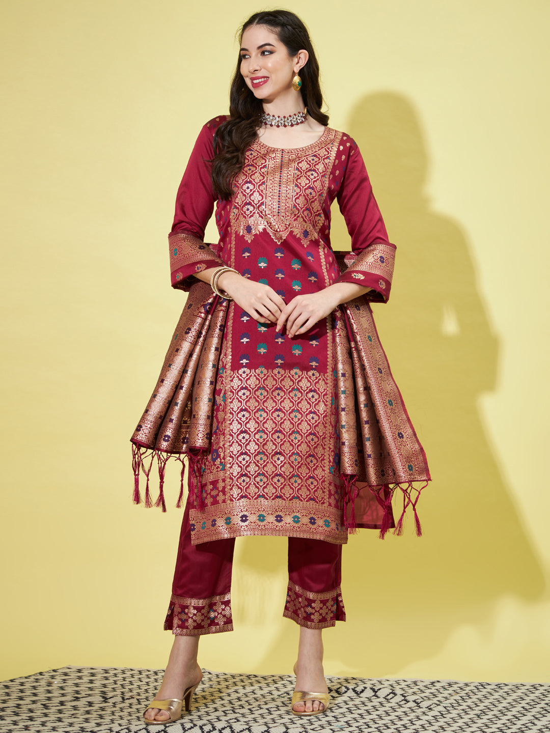 VredeVogel Cotton Silk Jacquard Kurta Pant With Heavy Banarasi Silk Dupatta