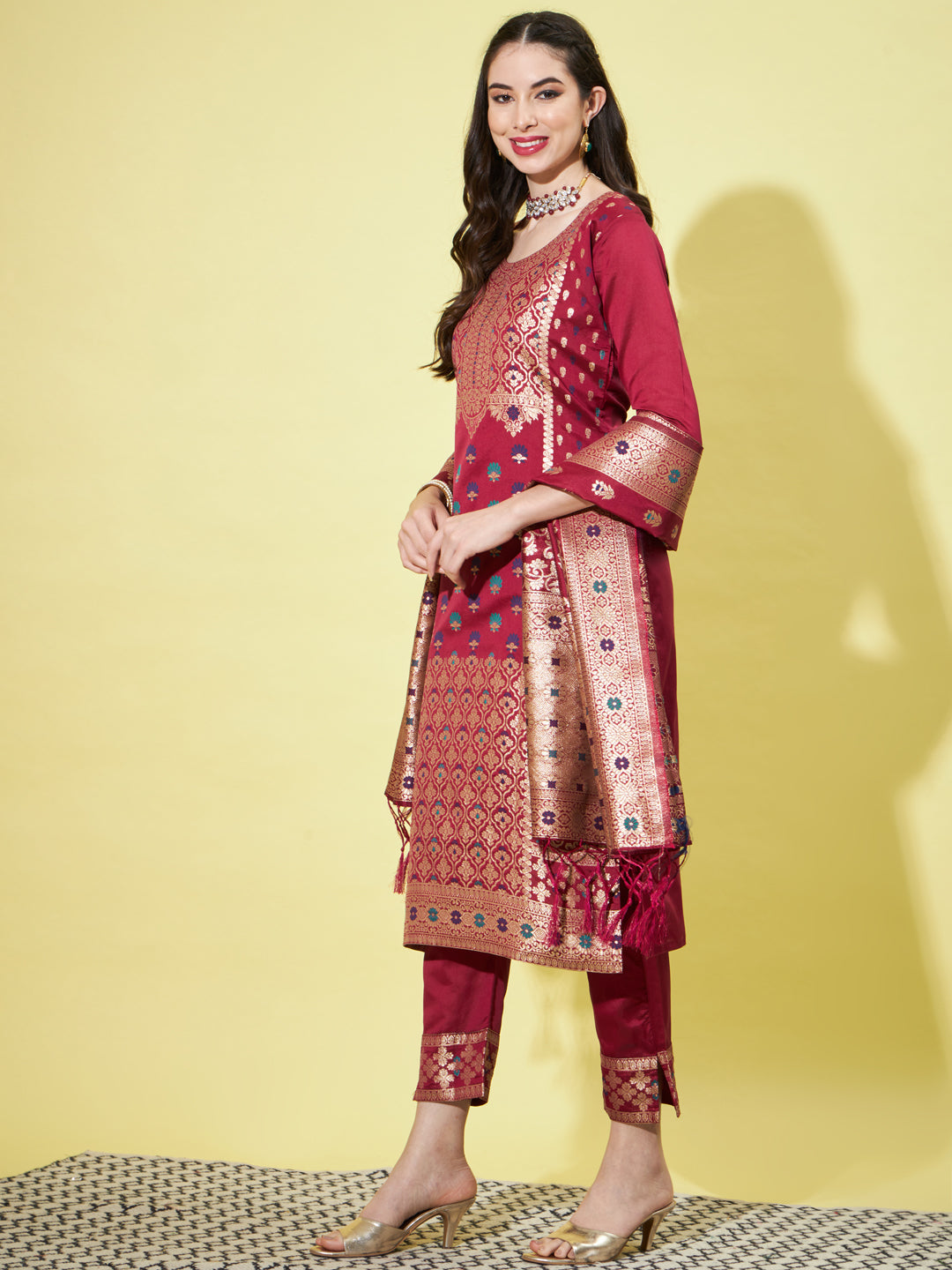 VredeVogel Cotton Silk Jacquard Kurta Pant With Heavy Banarasi Silk Dupatta