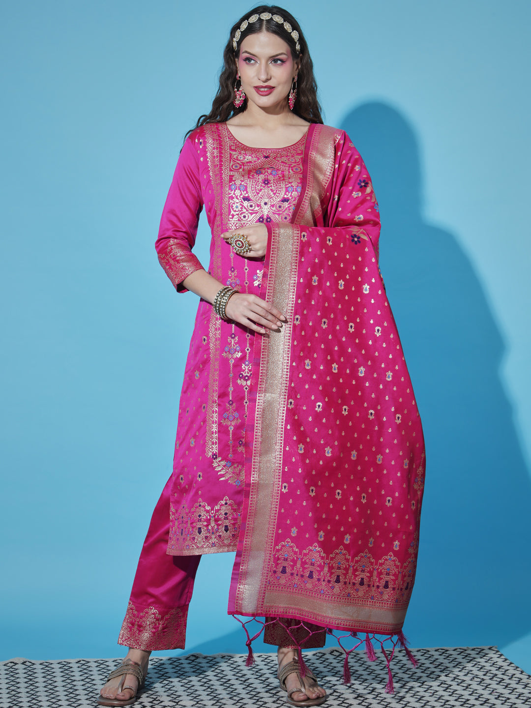 VredeVogel Cotton Silk Jacquard Kurta Pant With Heavy Banarasi Silk Dupatta