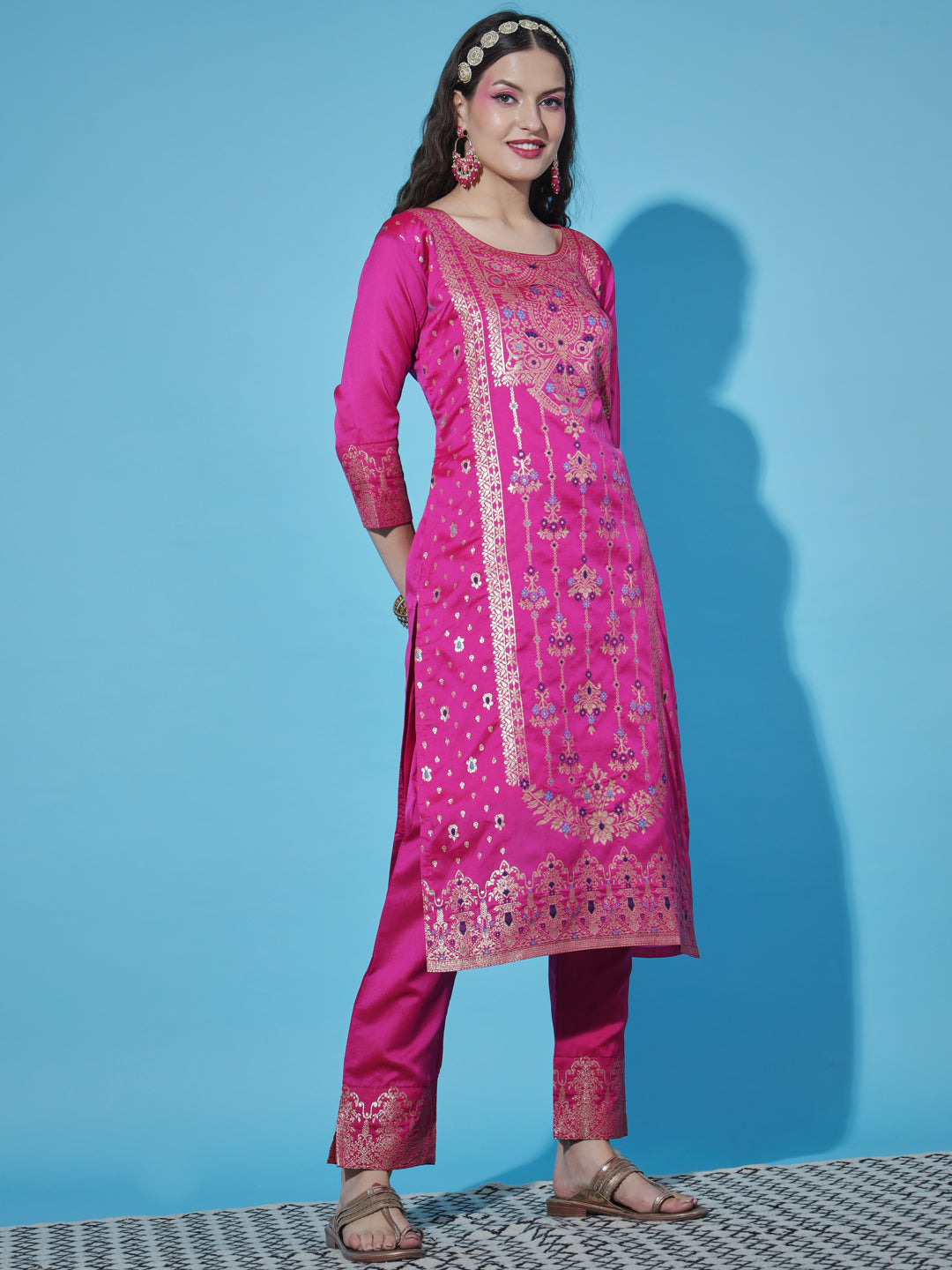 VredeVogel Cotton Silk Jacquard Kurta Pant With Heavy Banarasi Silk Dupatta