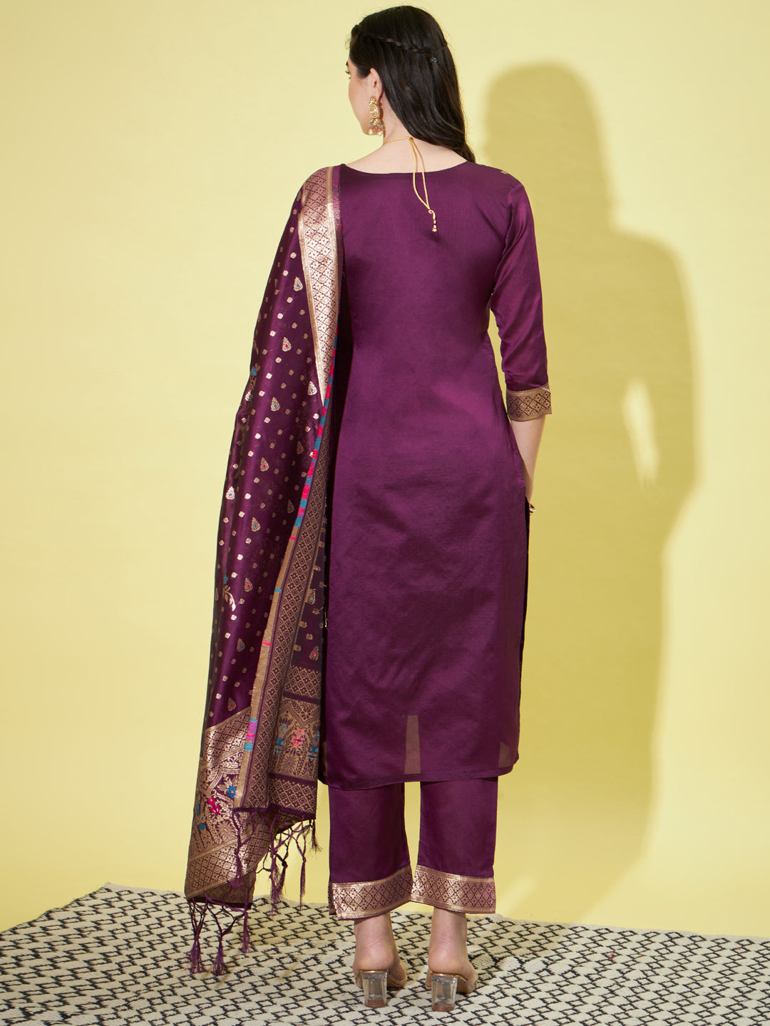 VredeVogel Cotton Silk Jacquard Kurta Pant With Heavy Banarasi Silk Dupatta