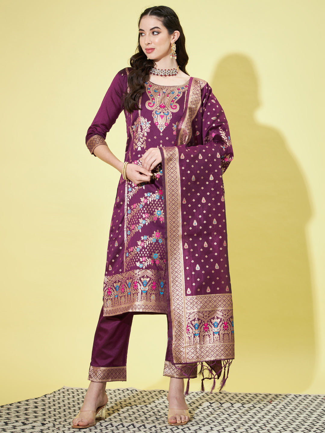 VredeVogel Cotton Silk Jacquard Kurta Pant With Heavy Banarasi Silk Dupatta