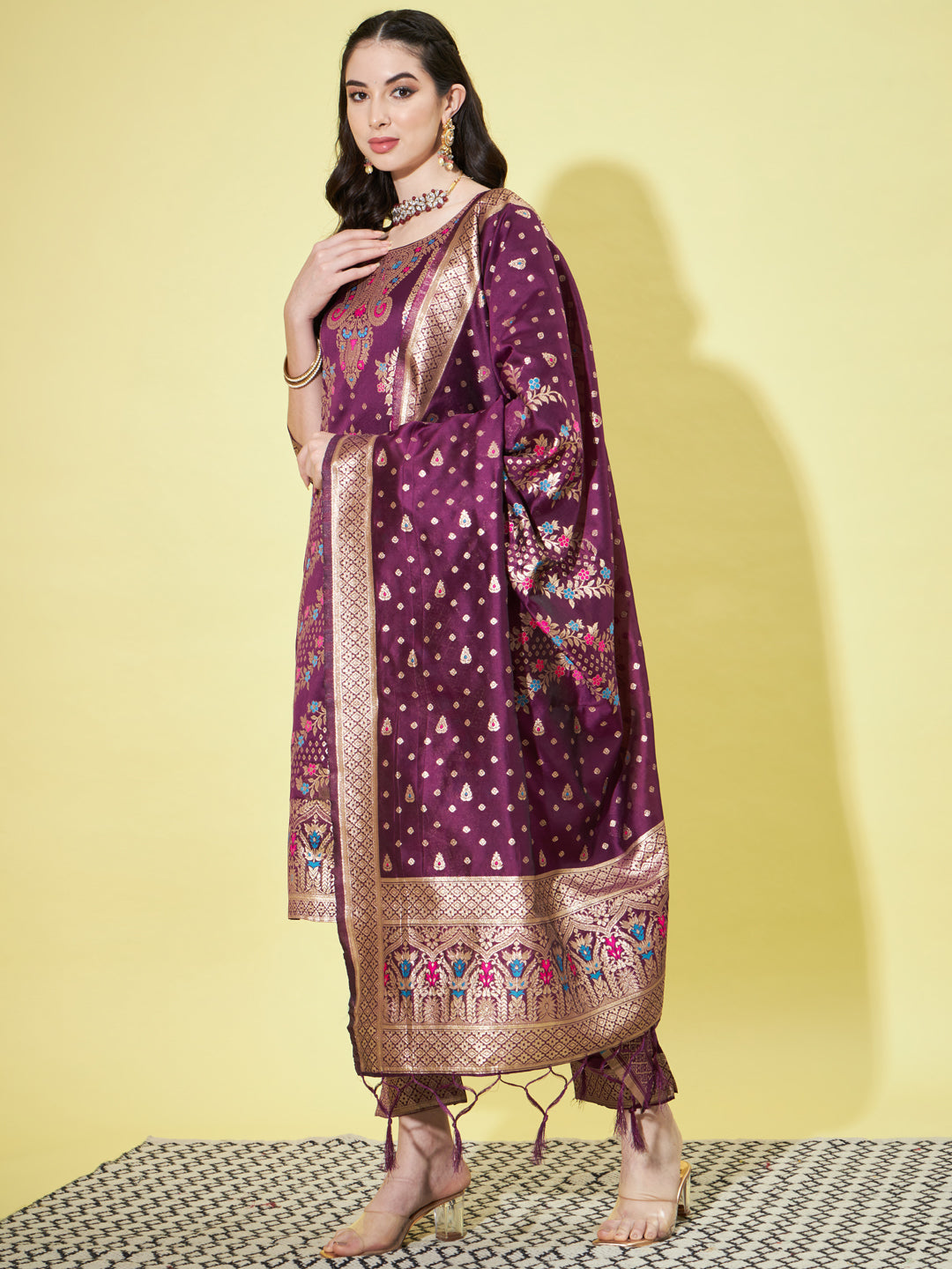 VredeVogel Cotton Silk Jacquard Kurta Pant With Heavy Banarasi Silk Dupatta