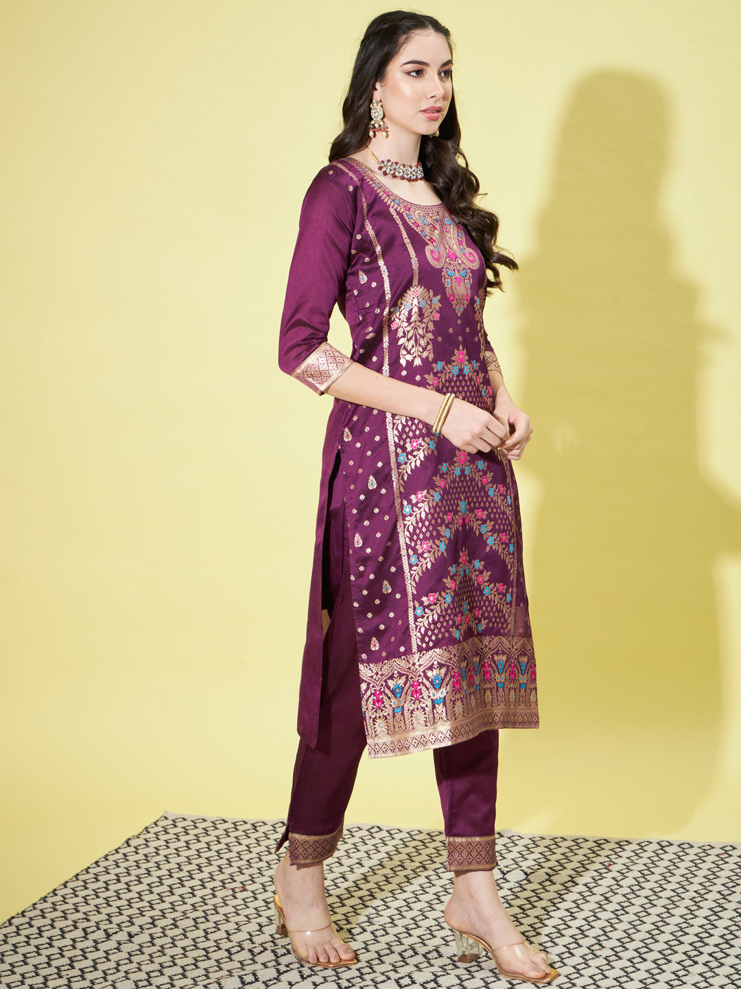 VredeVogel Cotton Silk Jacquard Kurta Pant With Heavy Banarasi Silk Dupatta