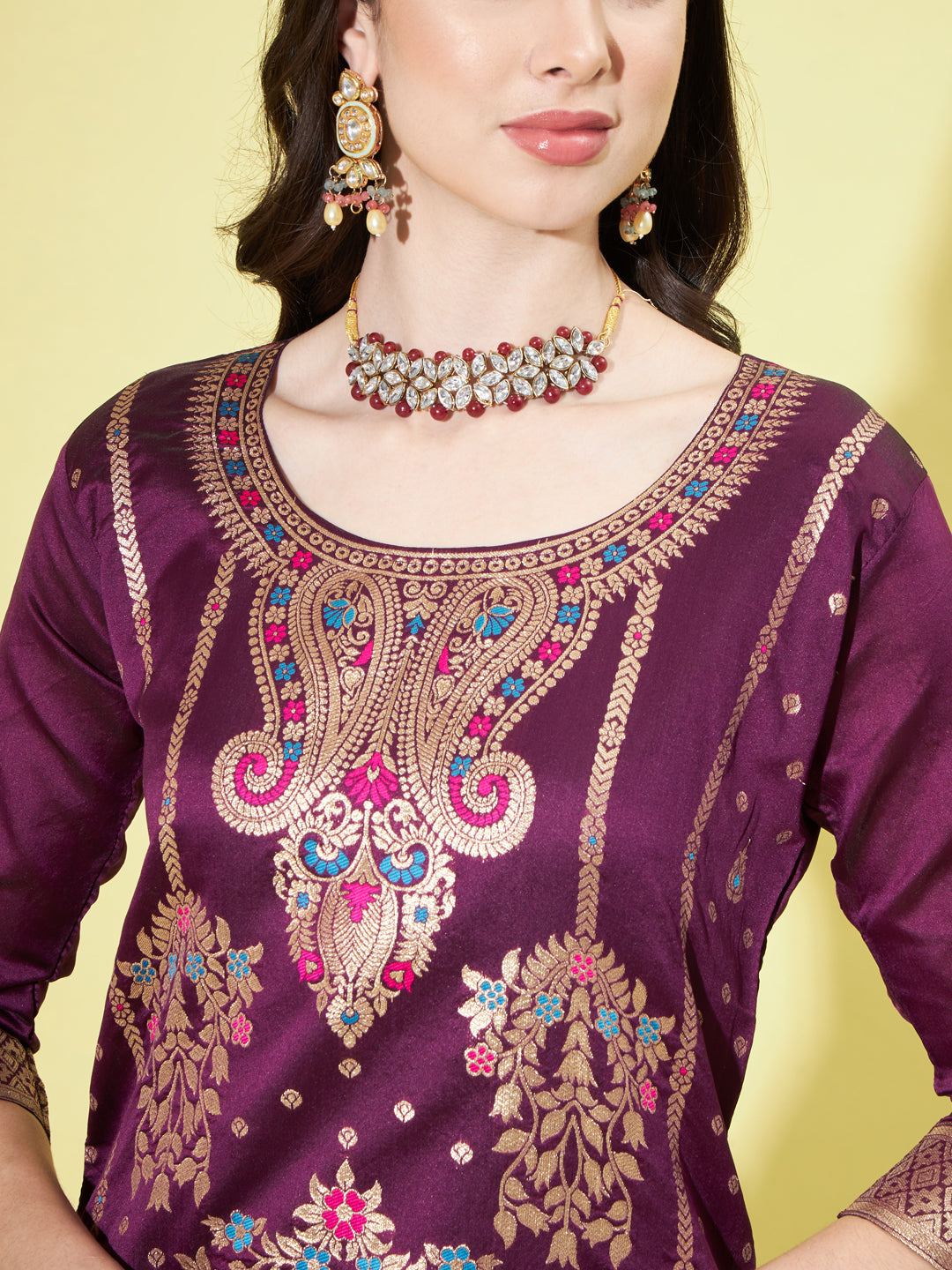 VredeVogel Cotton Silk Jacquard Kurta Pant With Heavy Banarasi Silk Dupatta