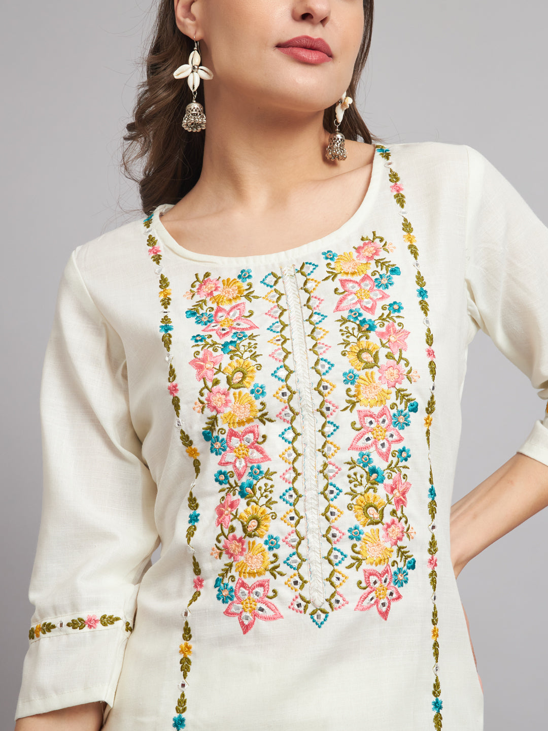 VredeVogel  Women Kurta and Trousers Pant Set Cotton Blend
