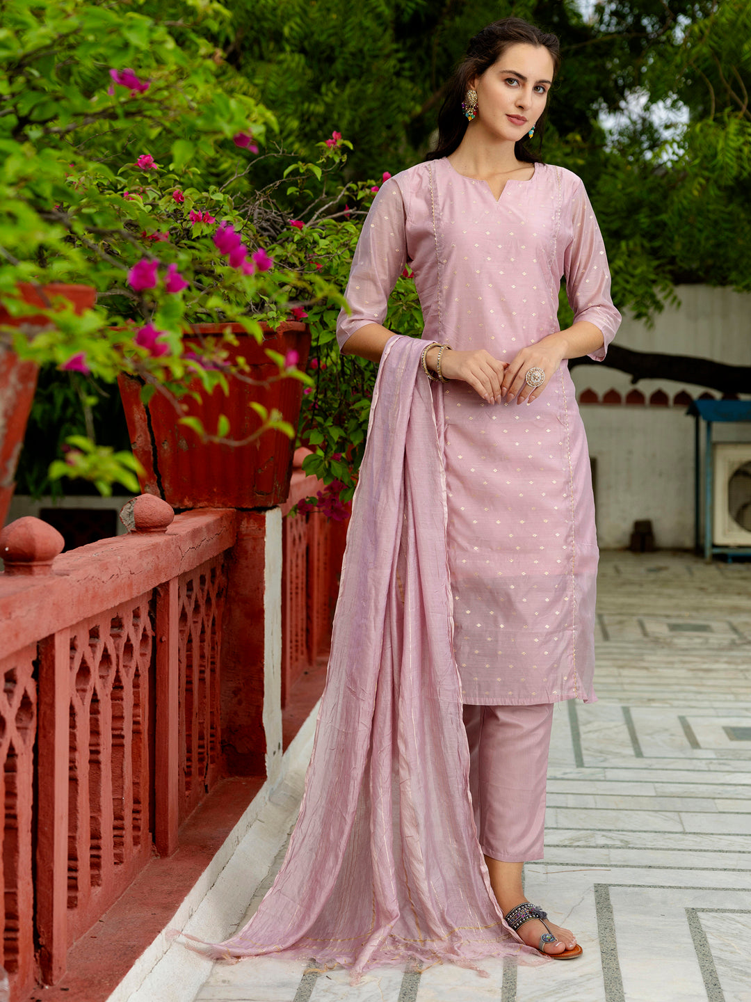 Charulata Kurta and Trouser Duppata Set Chanderi Modal Butti