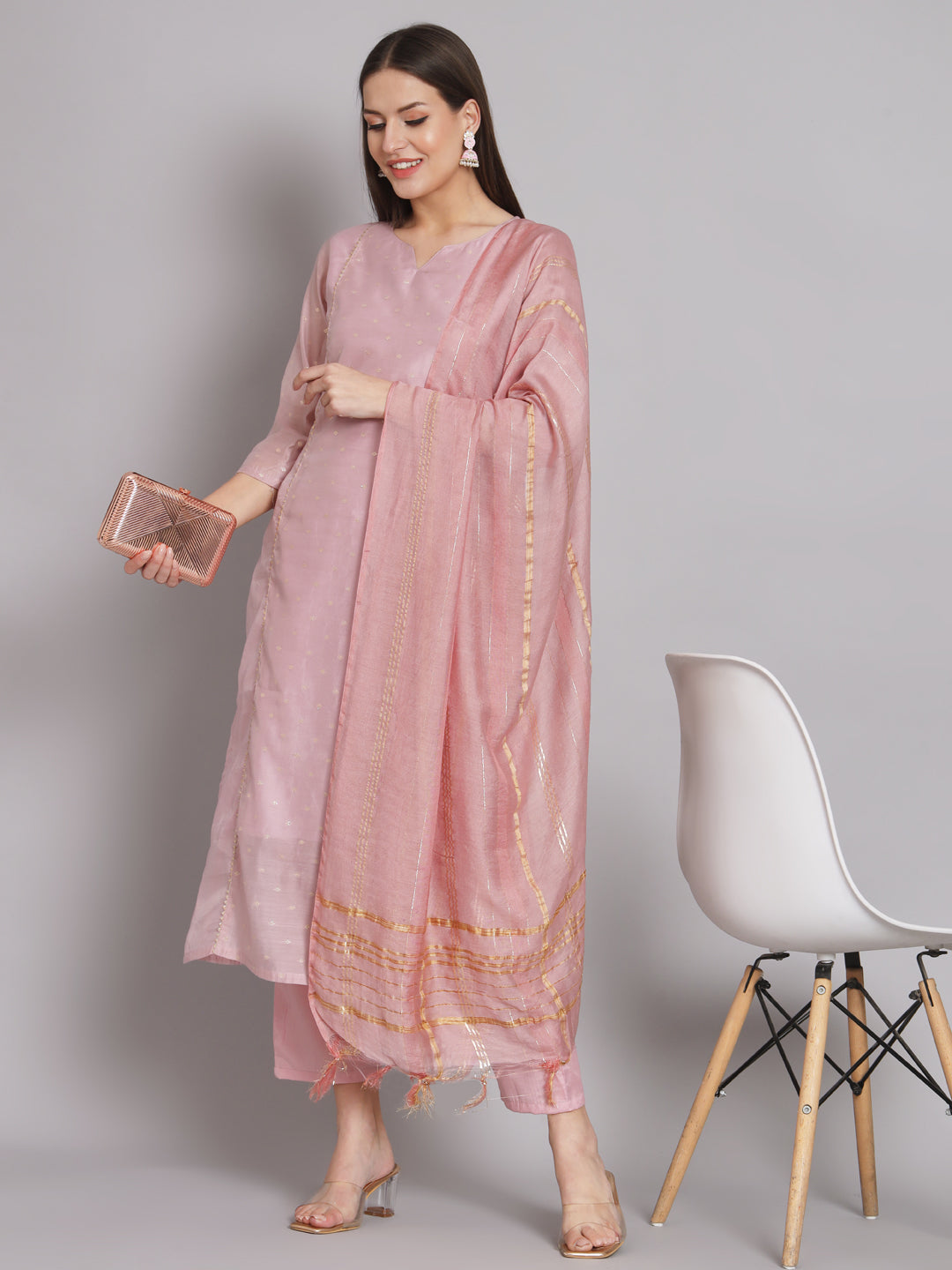 VredeVogel Kurta and Trouser Duppata Set Chanderi Modal Butti