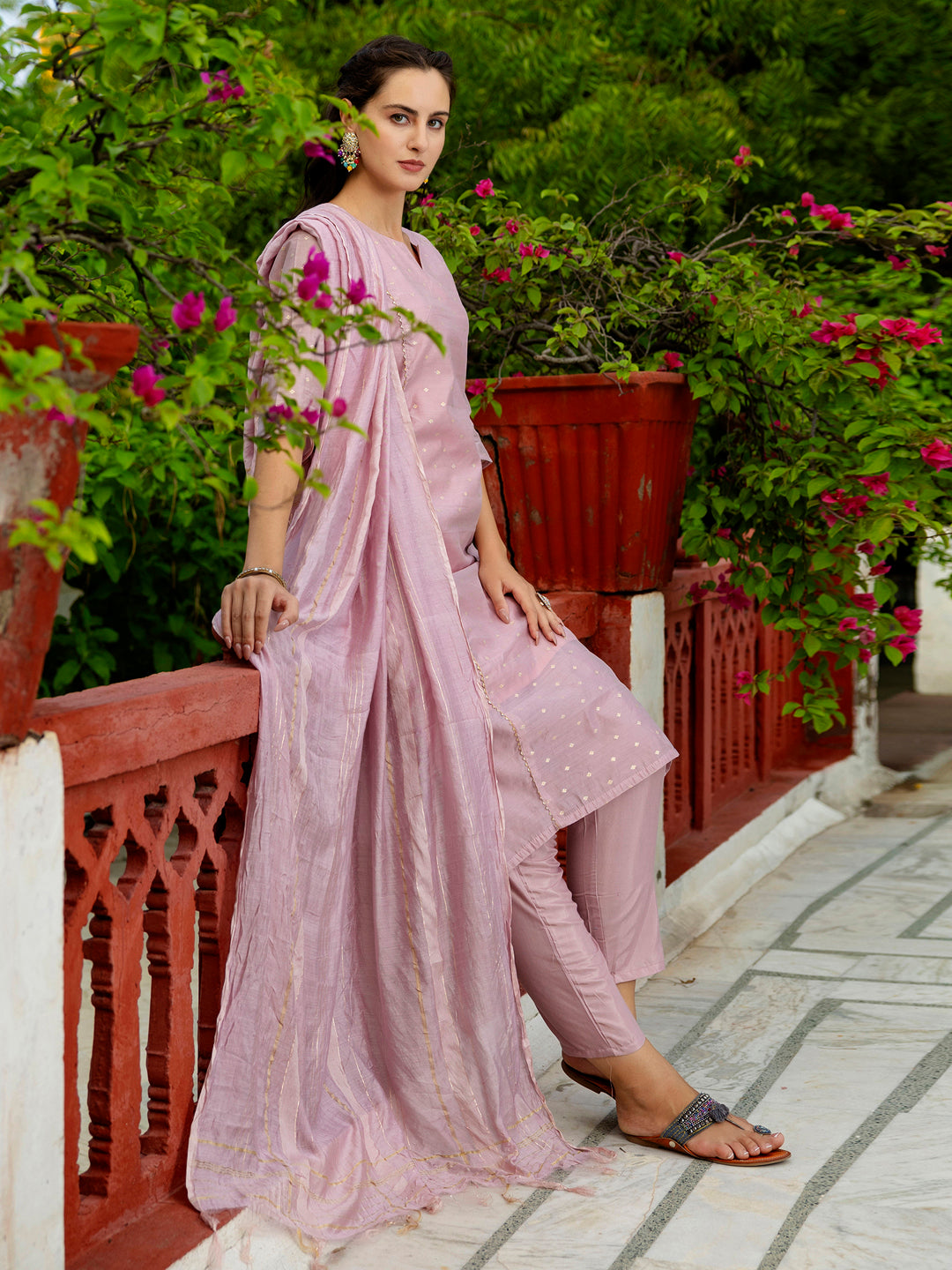 Charulata Kurta and Trouser Duppata Set Chanderi Modal Butti