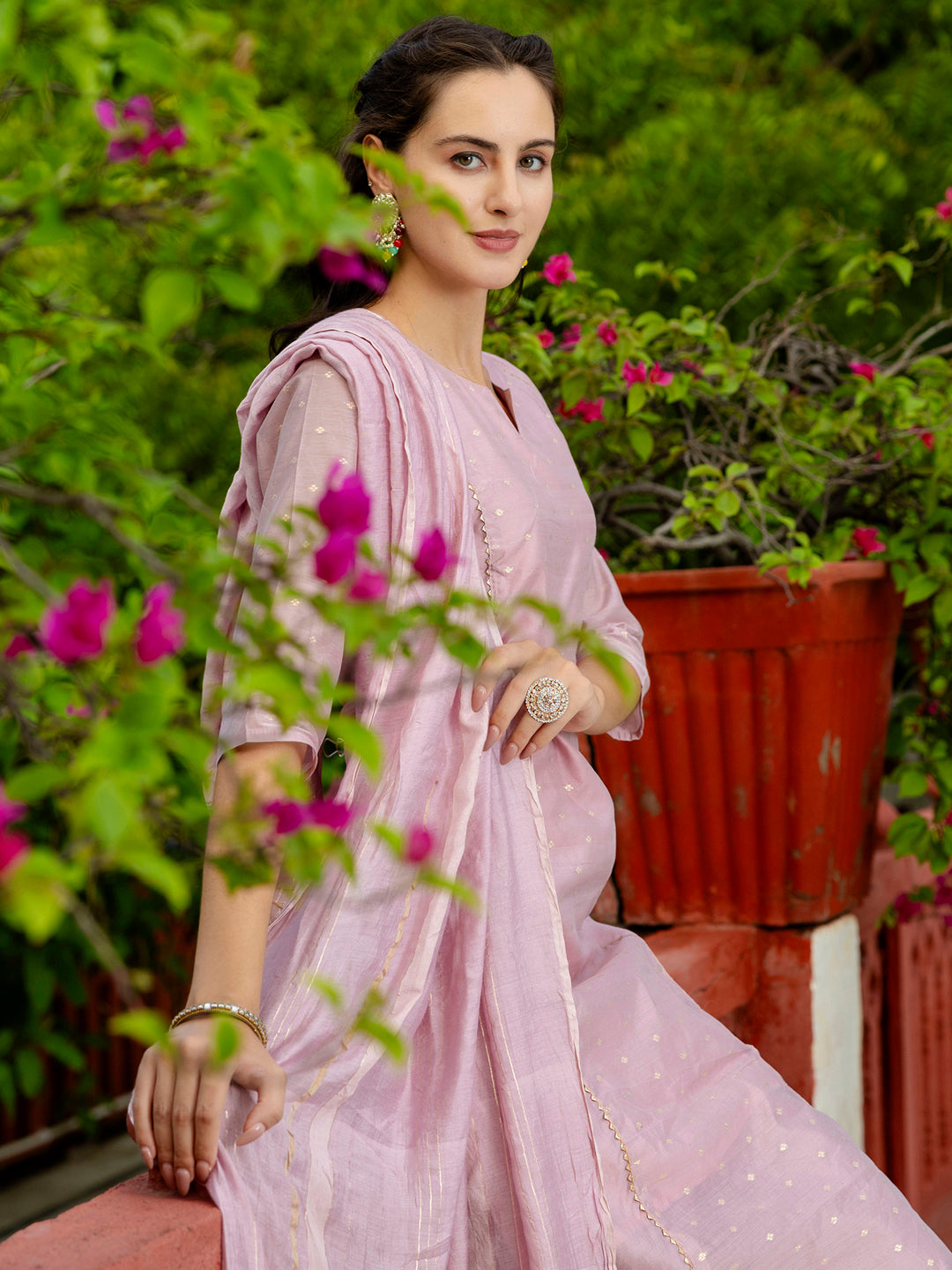 Charulata Kurta and Trouser Duppata Set Chanderi Modal Butti