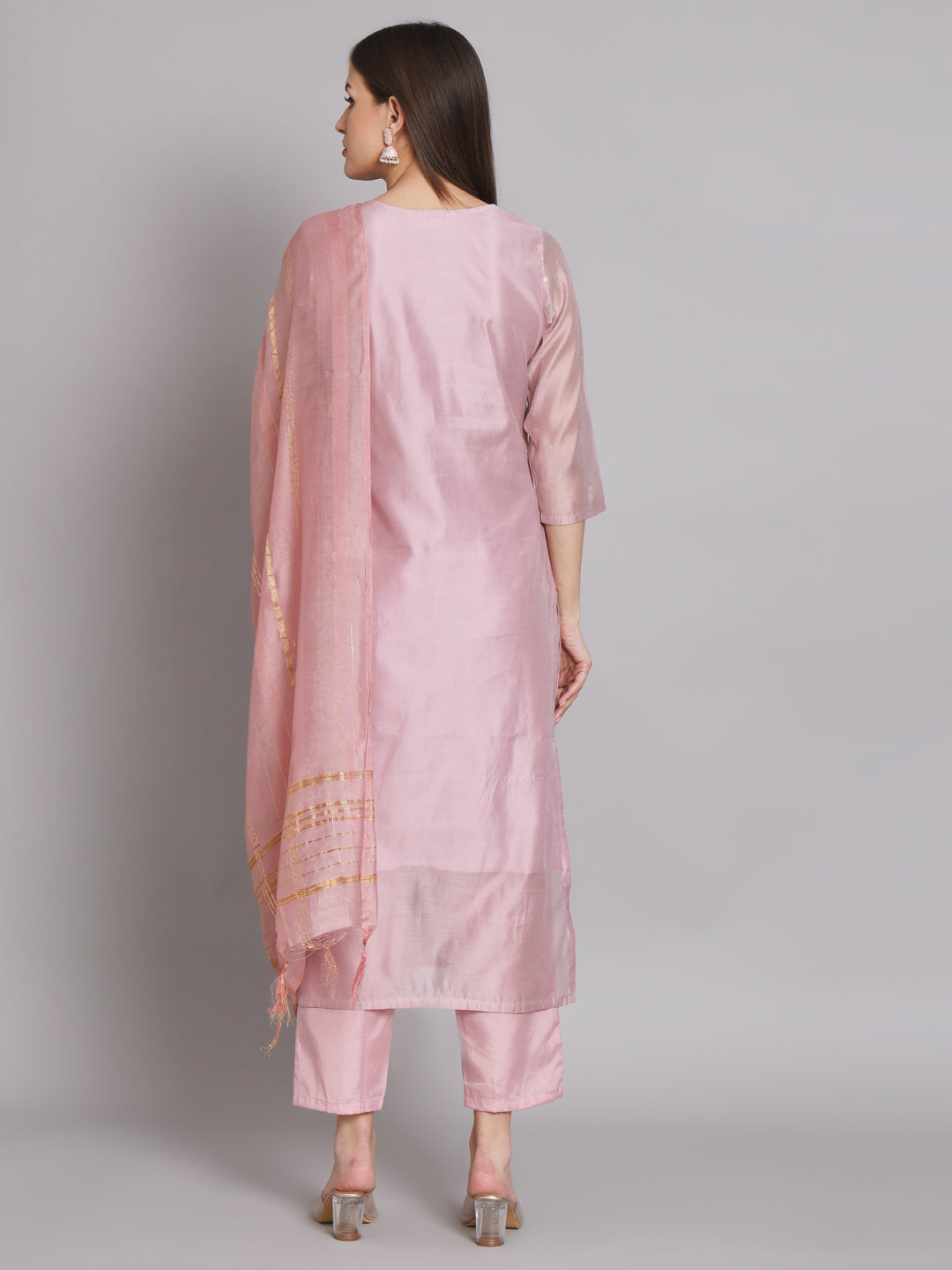 VredeVogel Kurta and Trouser Duppata Set Chanderi Modal Butti