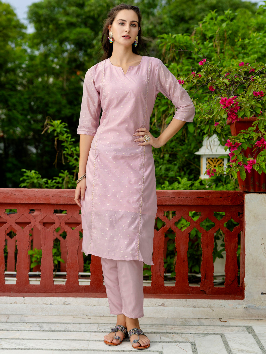 Charulata Kurta and Trouser Duppata Set Chanderi Modal Butti
