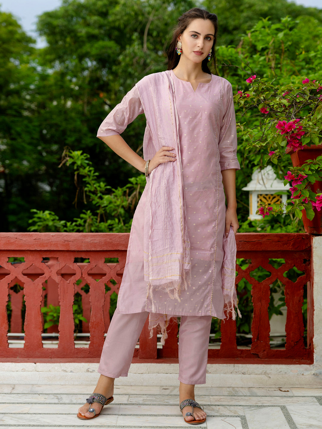 Charulata Kurta and Trouser Duppata Set Chanderi Modal Butti