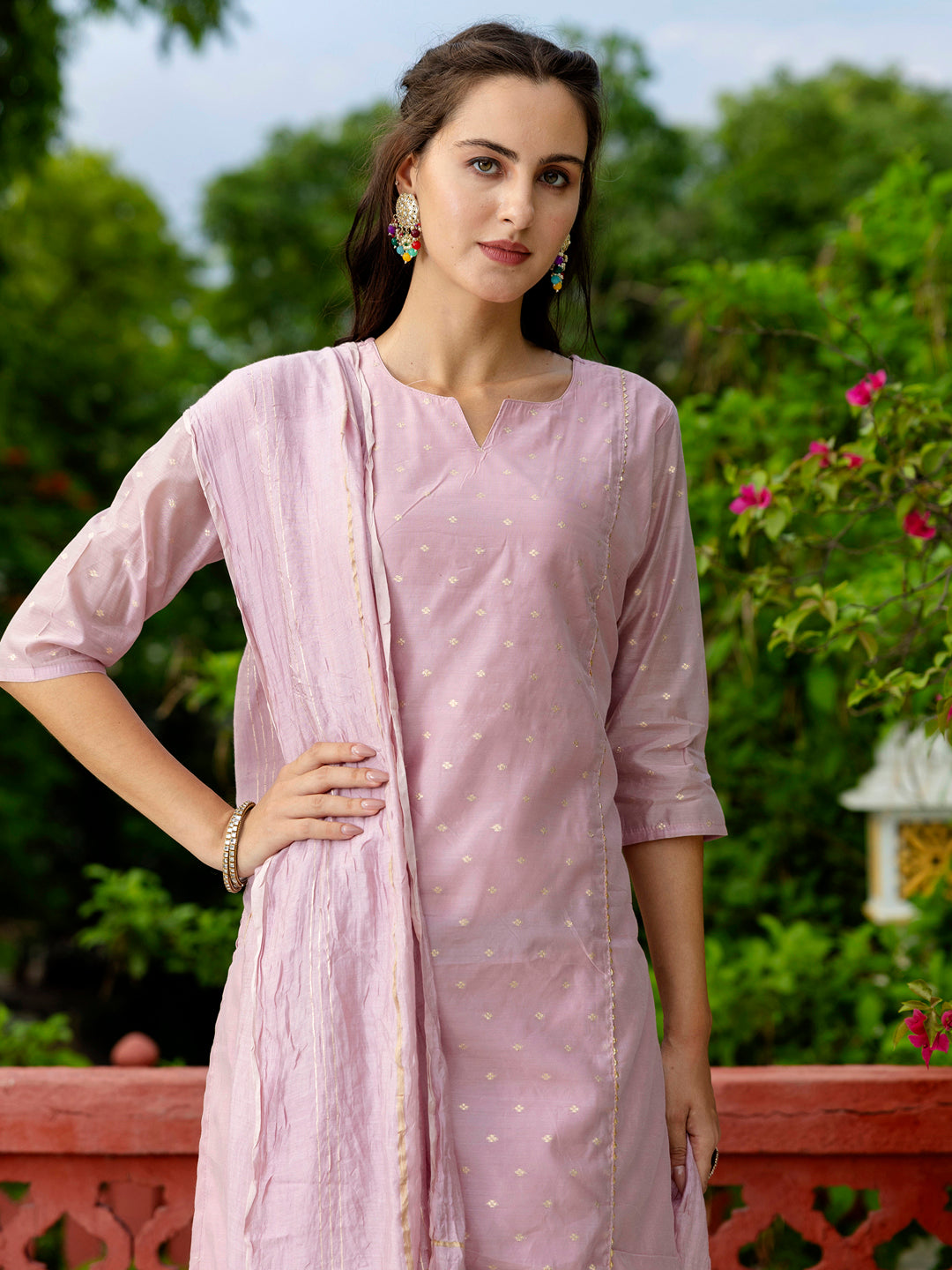 Charulata Kurta and Trouser Duppata Set Chanderi Modal Butti