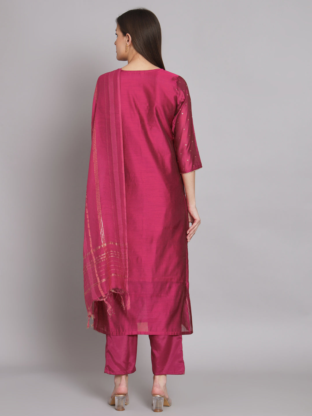 VredeVogel Kurta and Trouser Duppata Set Chanderi Modal Butti