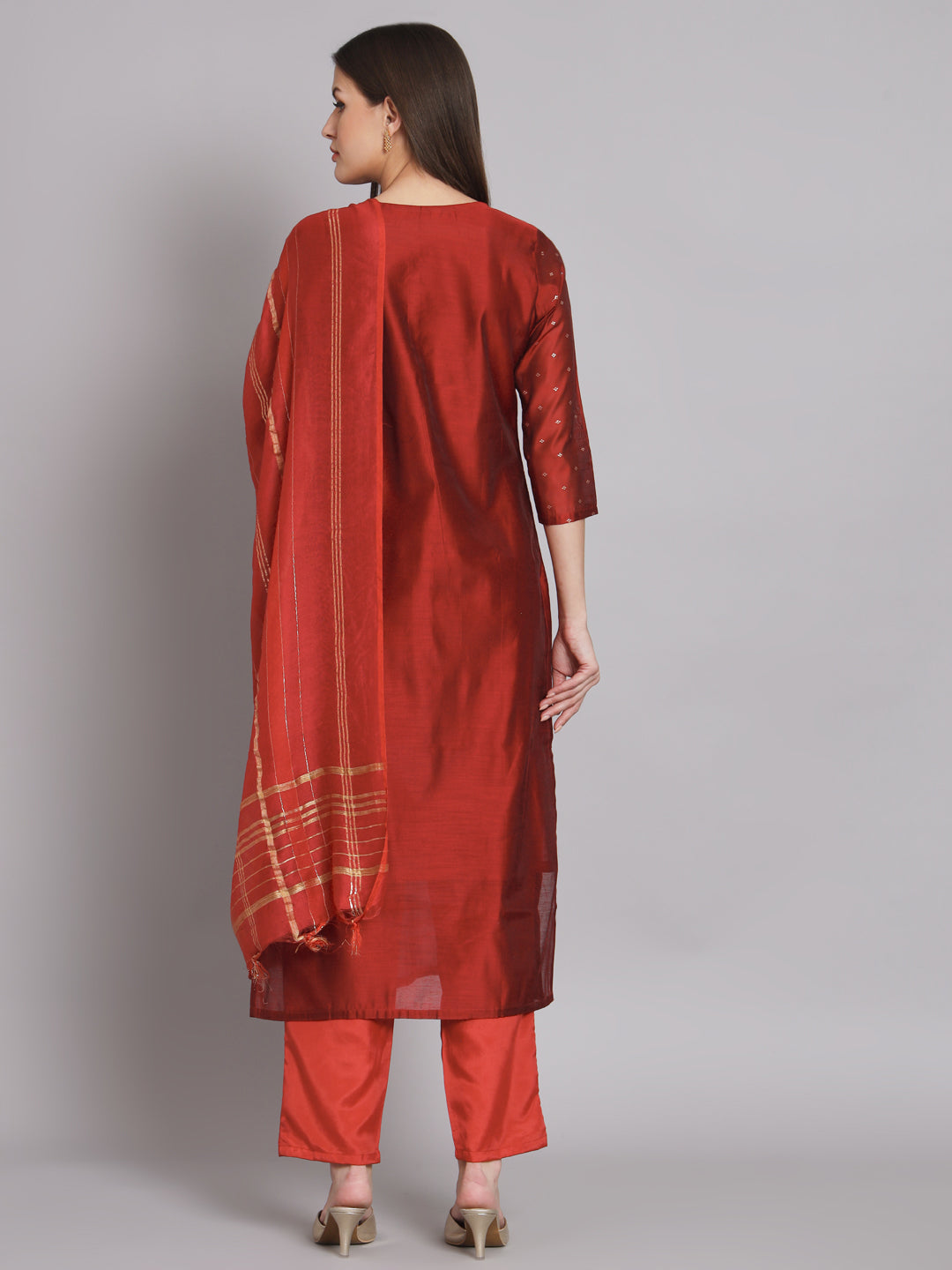 VredeVogel Kurta and Trouser Duppata Set Chanderi Modal Butti